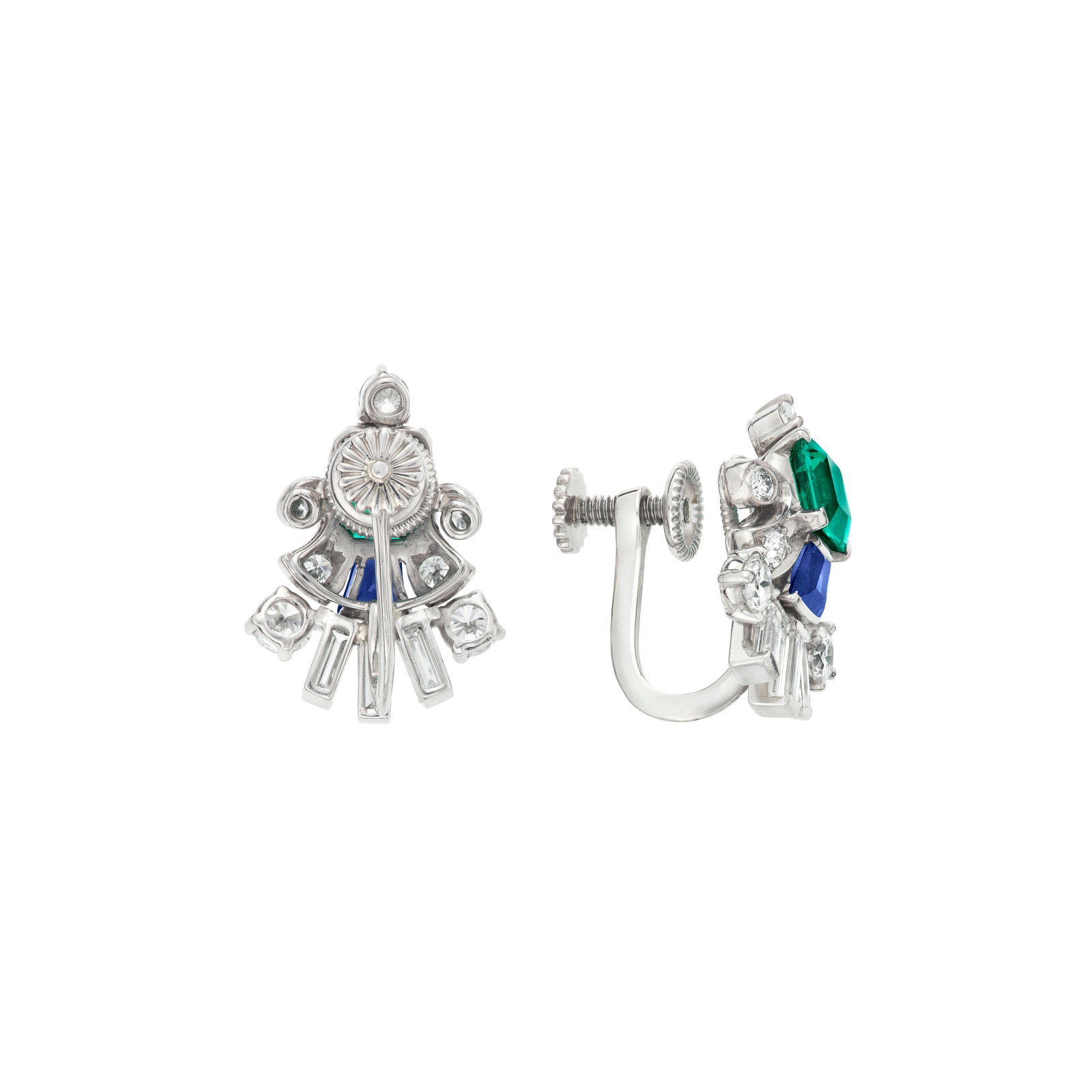 EMERALD, SAPPHIRE AND DIAMOND EARRINGS - 4