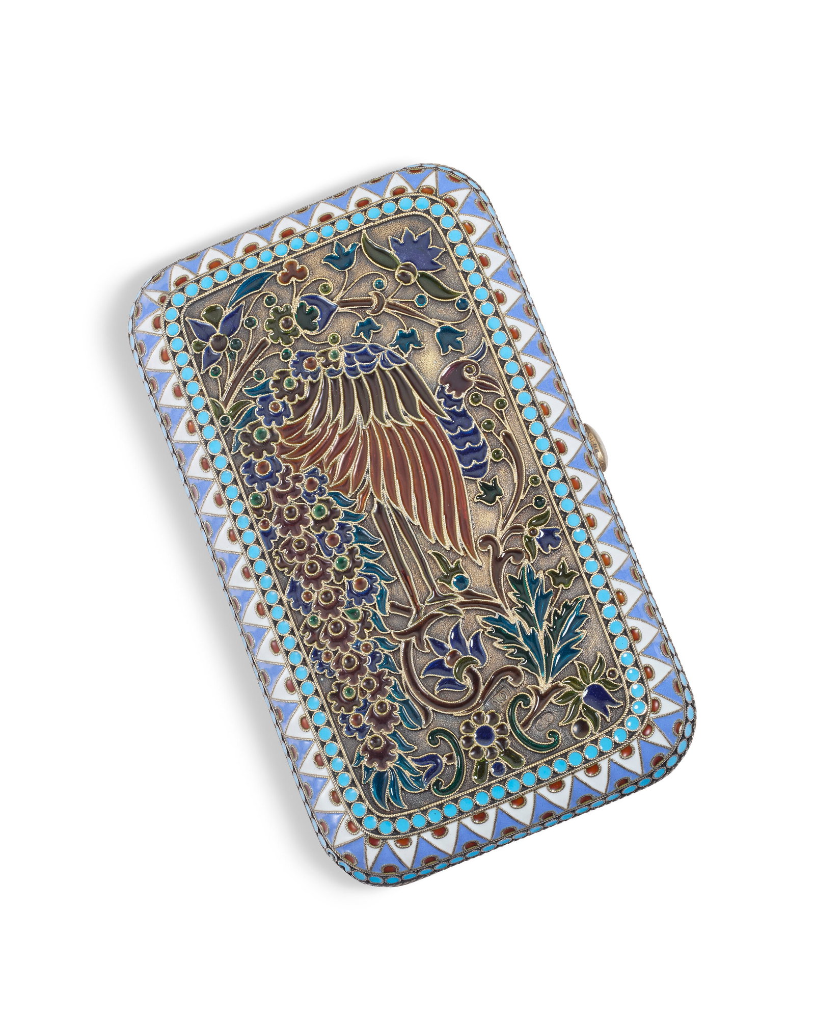 A RUSSIAN CLOISONNÉ AND PLIQUE-À-JOUR ENAMEL SILVER-GILT CIGARETTE CASE BY PAVEL (1 of 3)