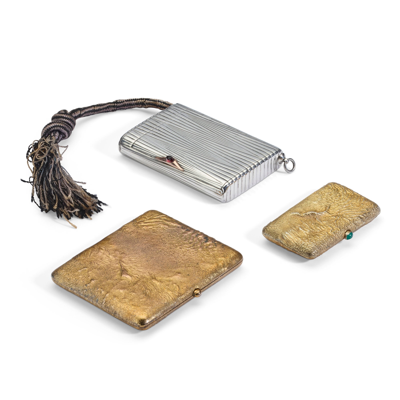 THREE RUSSIAN GEM-SET SILVER AND SILVER-GILT CIGARETTE CASES THE SILVER CIGARETTE CASE, BY (1 of 3)