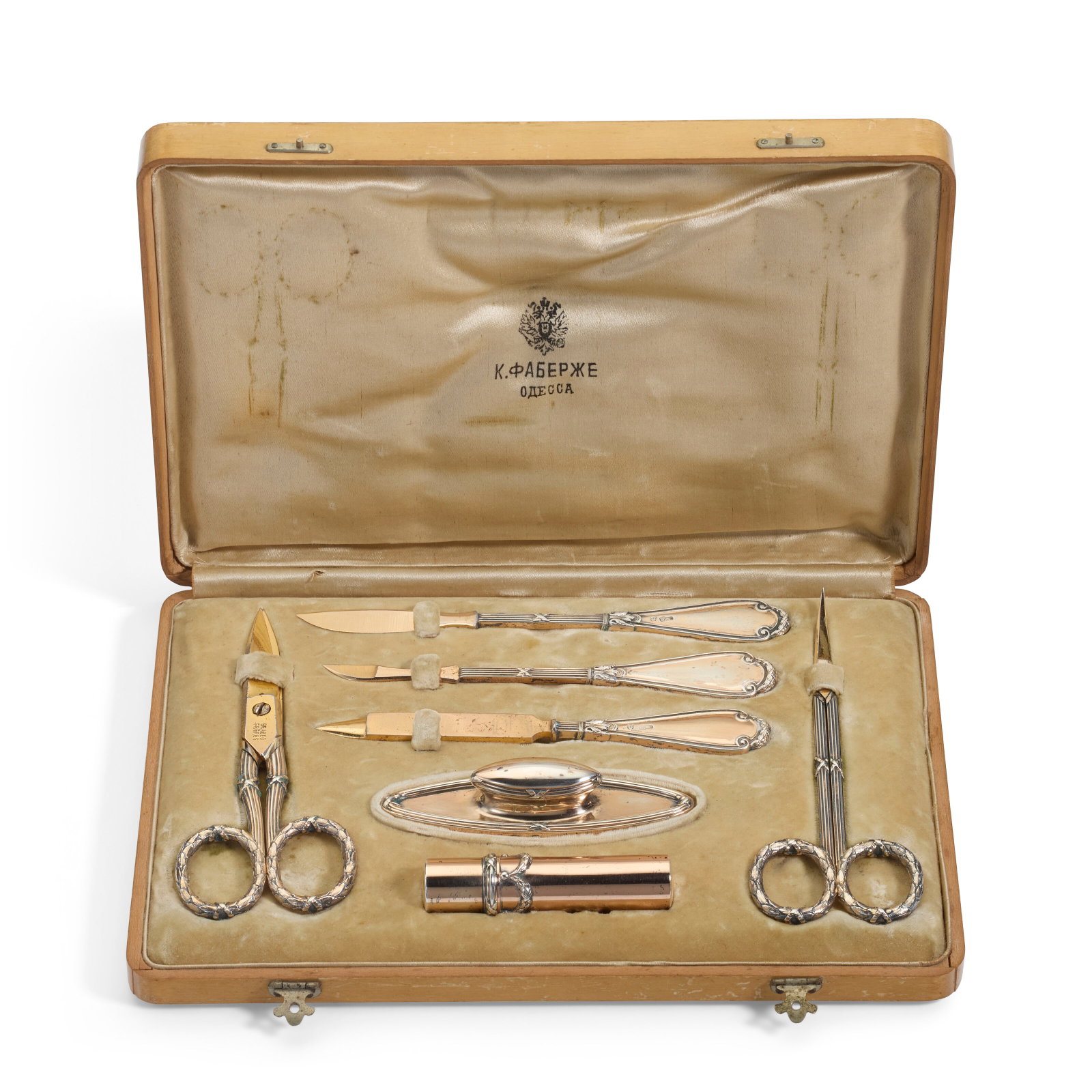 A PARCEL-GILT SILVER MANICURE SET BY FABERGÉ, MOSCOW, 1908-1917 (1 of 3)