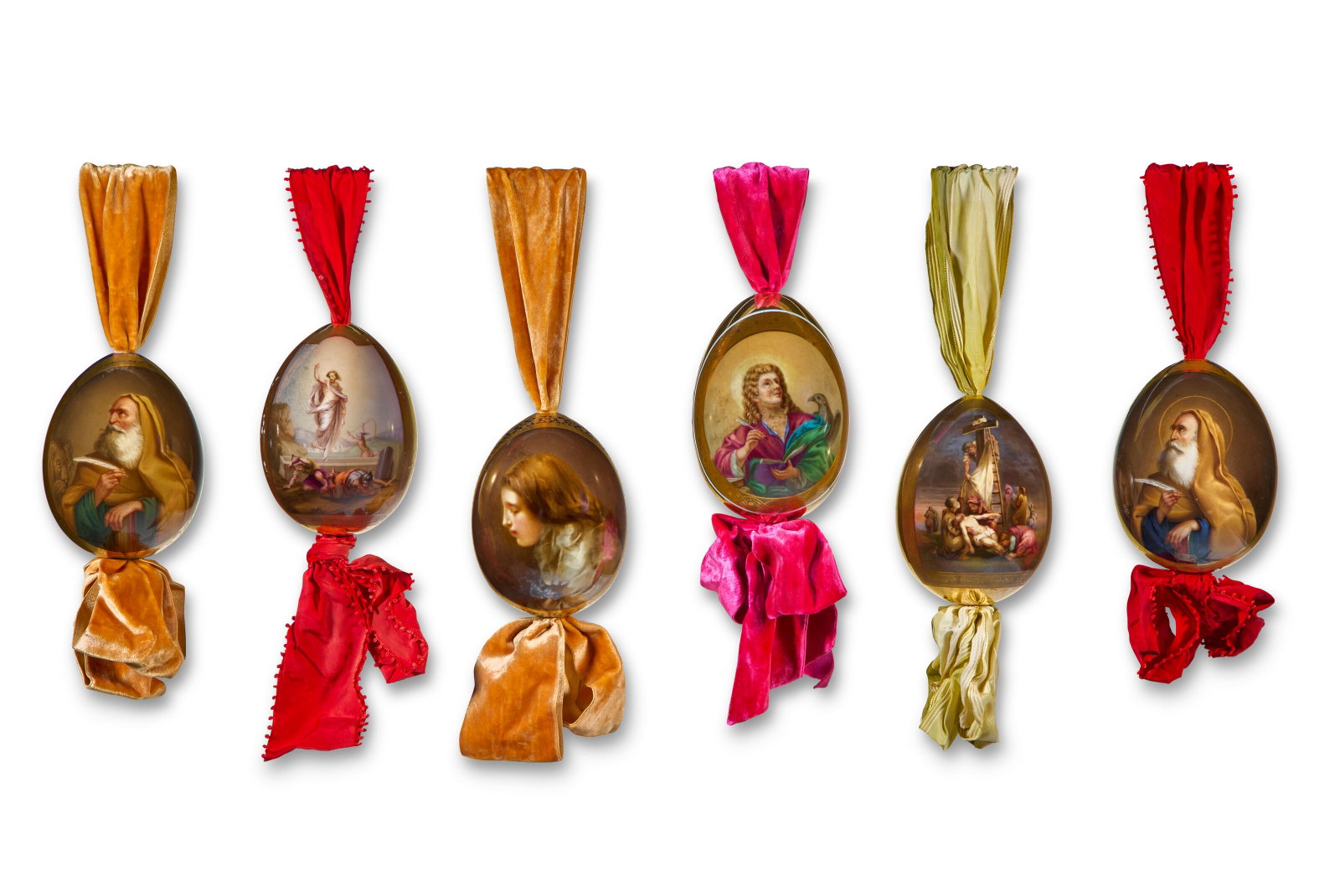 A GROUP OF SIX RUSSIAN PORCELAIN EASTER EGGS BY THE IMPERIAL PORCELAIN FACTORY, ST. PETERSBURG, (1 of 2)