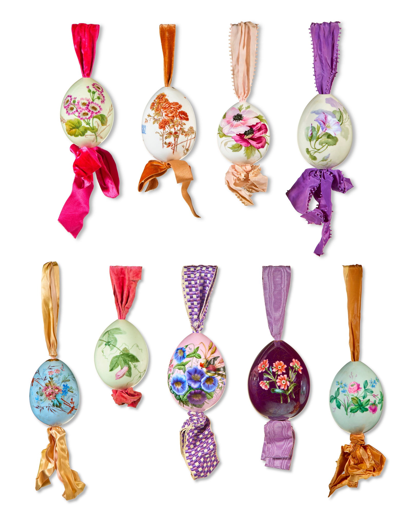 A GROUP OF NINE RUSSIAN PORCELAIN EASTER EGGS BY THE IMPERIAL PORCELAIN FACTORY, ST. PETERSBURG, (1 of 2)
