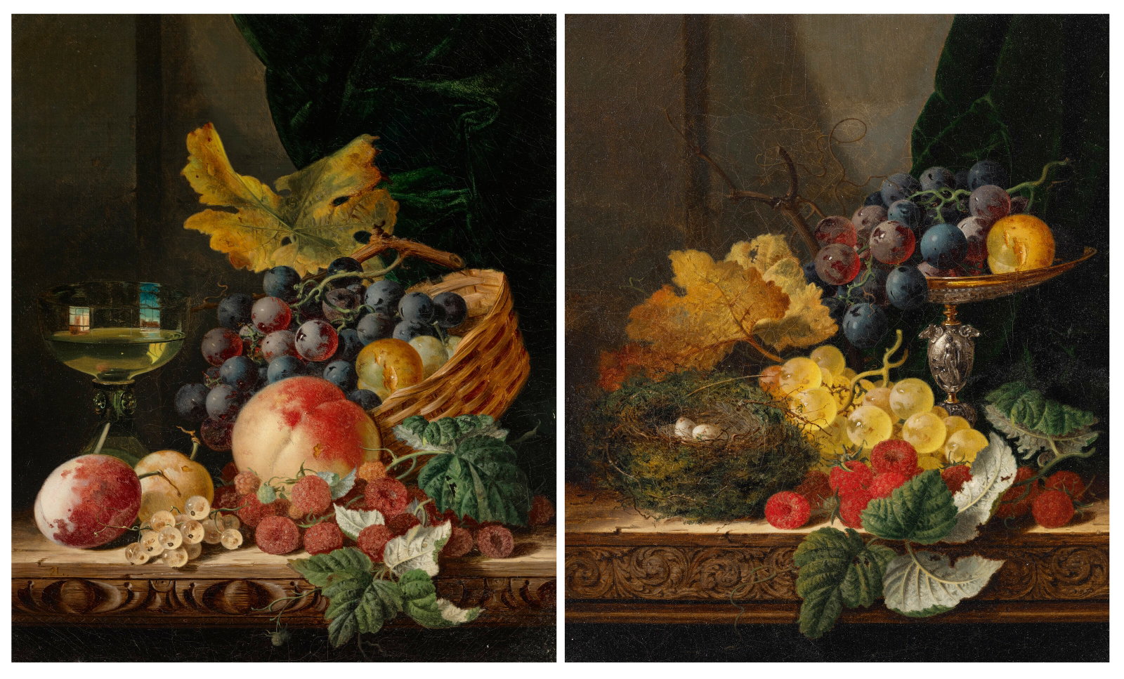 EDWARD LADELL (English, 1821-1886) Still life with raspberries, currants, grapes, peaches, and a (1 of 4)