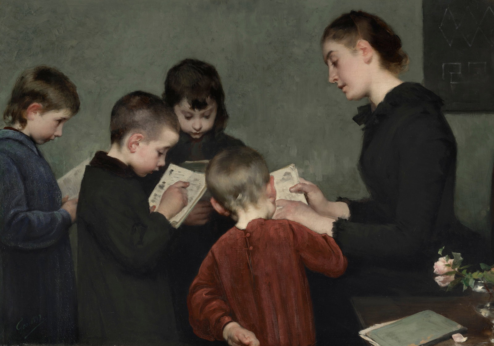 HENRY-JULES-JEAN GEOFFROY (French, 1853 - 1924) La Leçon de lecture (1 of 3)