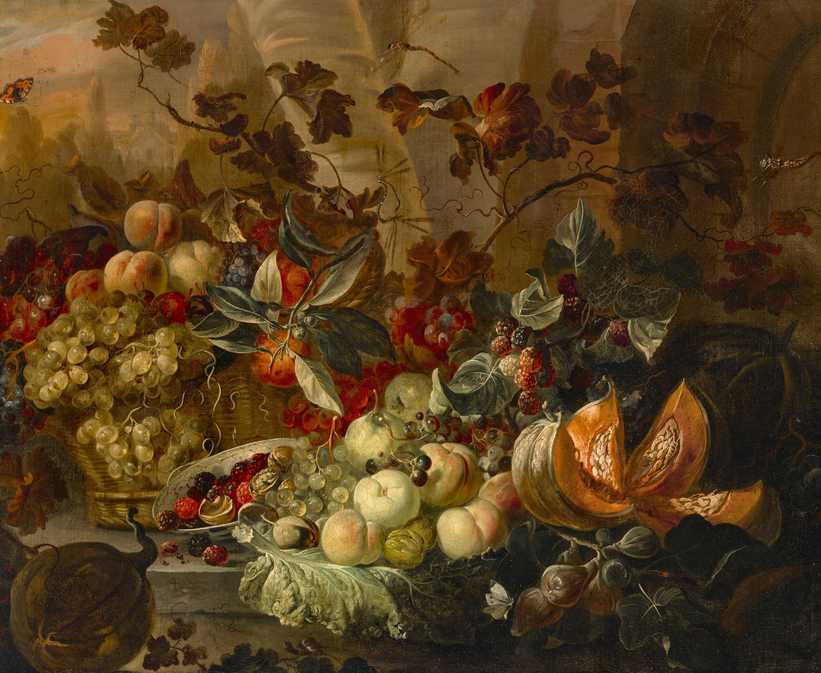 DUTCH SCHOOL, 17TH CENTURY Grapes and peaches in a basket, raspberries, figs, a melon and other (1 of 3)
