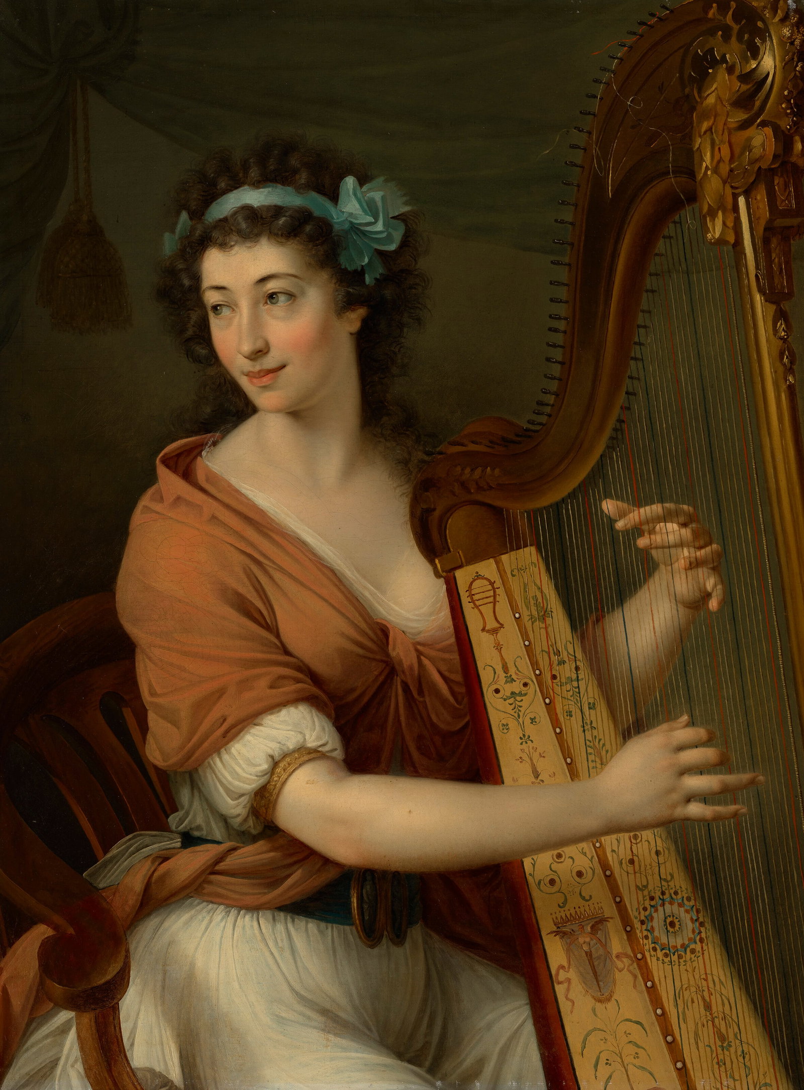 LAURENT BLANCHARD (VALENCE 1762-1819 PARIS) Portrait of a lady, possibly Marchesa Giuseppa Caccia: LAURENT BLANCHARD (VALENCE 1762-1819 PARIS) Portrait of a lady, possibly Marchesa Giuseppa Caccia Piatti, three-quarter length, seated playing the harp Details LAURENT BLANCHARD (VALENCE 1762-1819 PAR