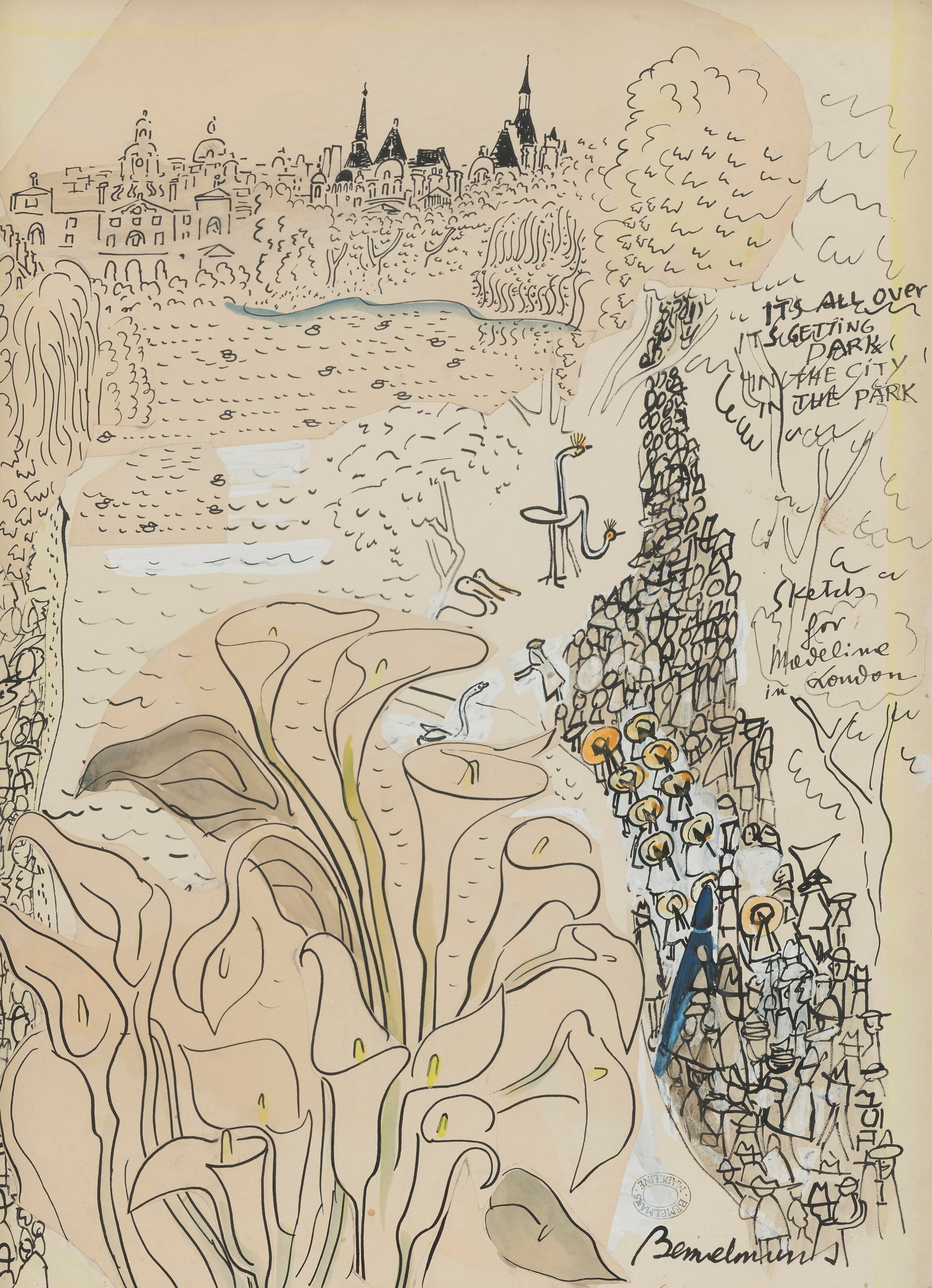 LUDWIG BEMELMANS (1898-1962) "It's all over. It's getting dark. In the city. In the Park." (Sketch (1 of 3)