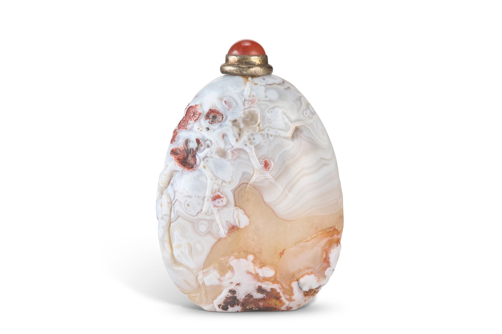 A CHINESE CARVED AGATE OVOID 'PHOENIX AND PINE' SNUFF BOTTLE 18TH-19TH CENTURY (1 of 4)