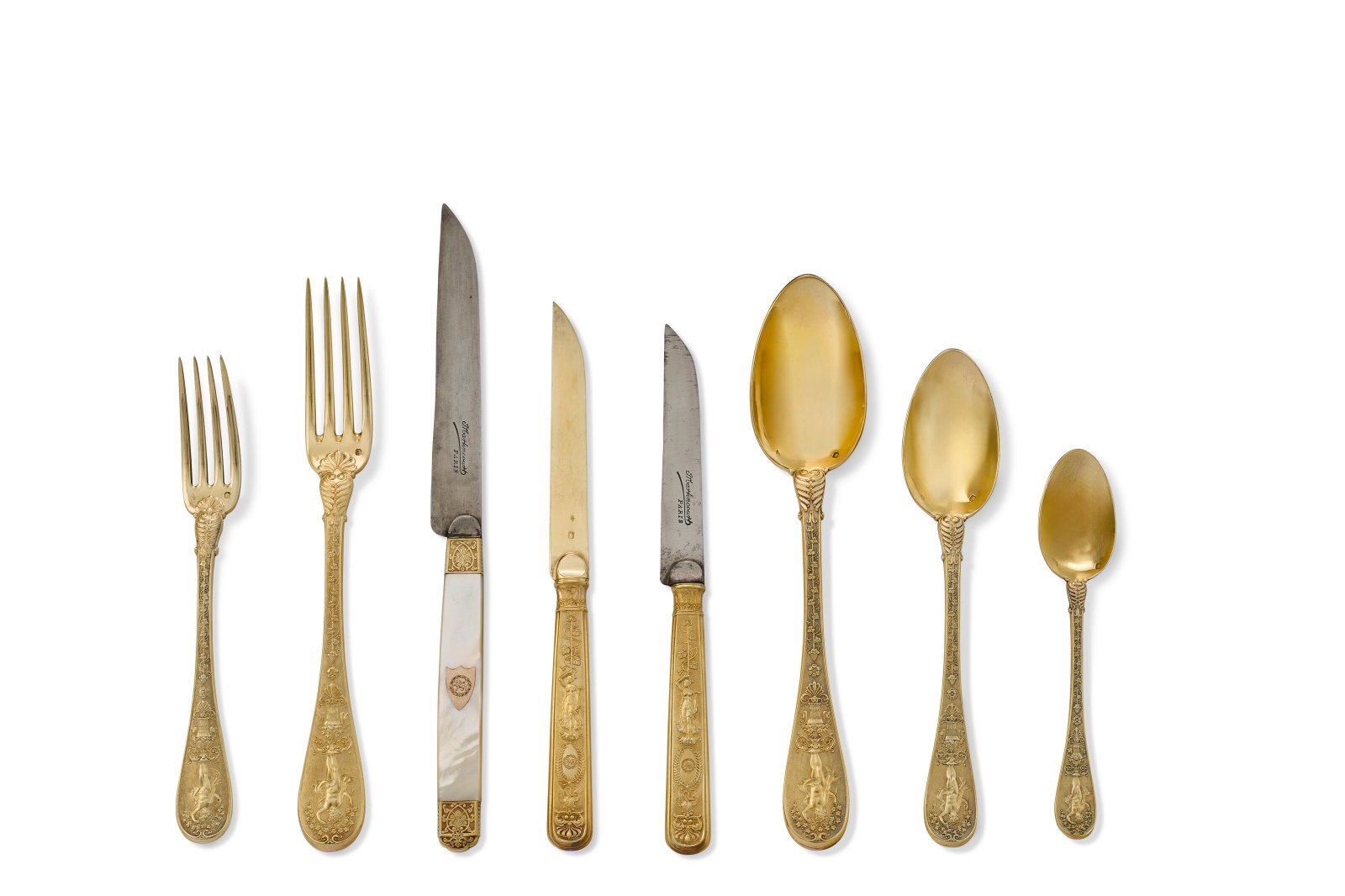 A FRENCH SILVER-GILT FLATWARE SERVICE MARK OF PIERRE-FRANCOIS QUEILLE, PARIS, 1834-1846, THE FRUIT (1 of 1)