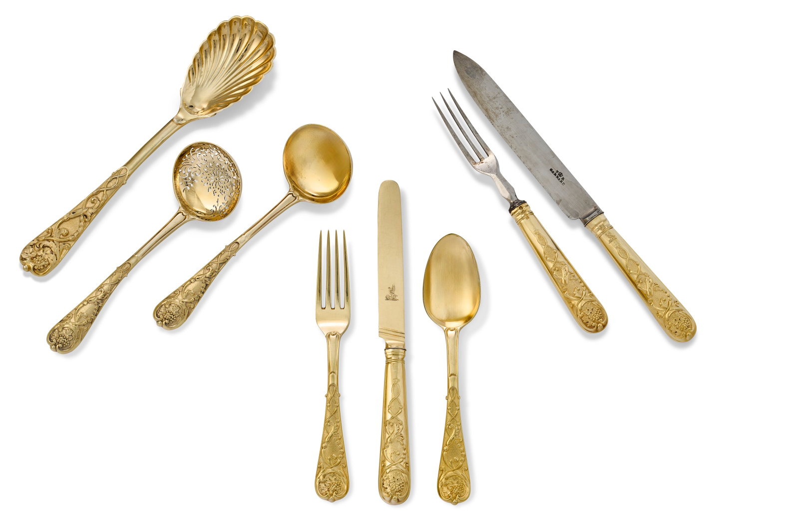 AN ASSEMBLED VICTORIAN SILVER-GILT DESSERT SERVICE MARK OF WILLIAM CHAWNER II AND ROBERT GARRARD II, (1 of 1)
