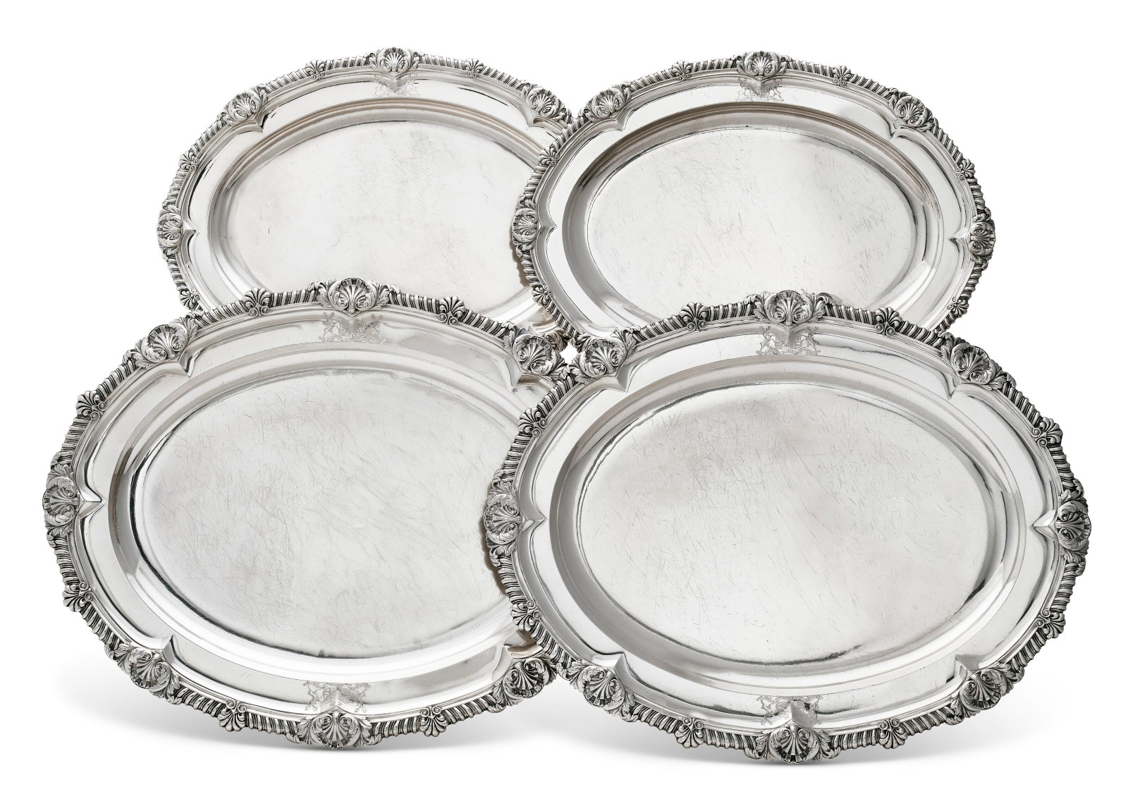 A SET OF FOUR REGENCY SILVER MEAT DISHES MARK OF PAUL STORR, LONDON, 1816 (1 of 3)
