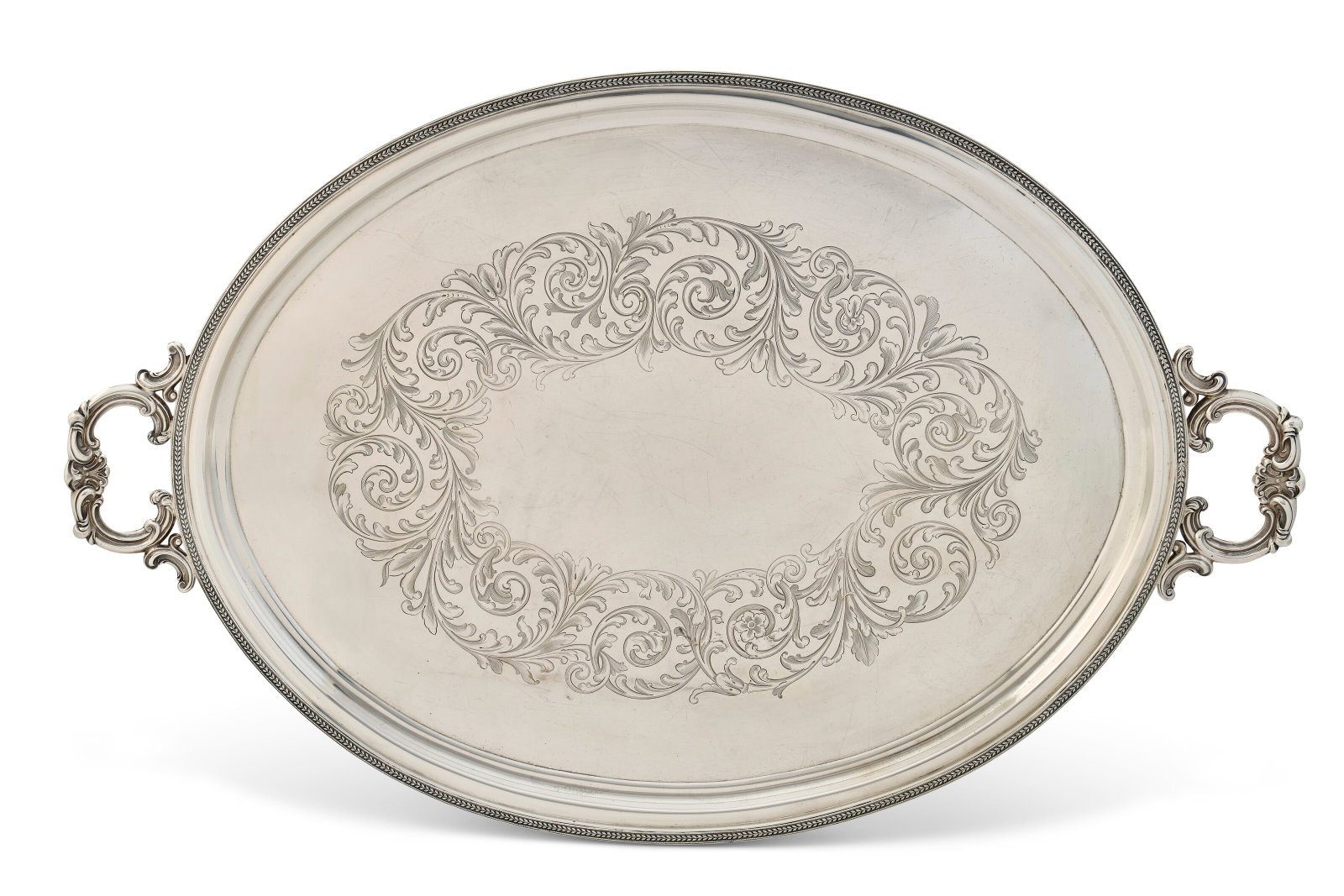 AN AMERICAN SILVER LARGE TWO-HANDLED TRAY MARK OF WILLIAM FORBES FOR BALL, TOMPKINS & BLACK, NEW (1 of 1)