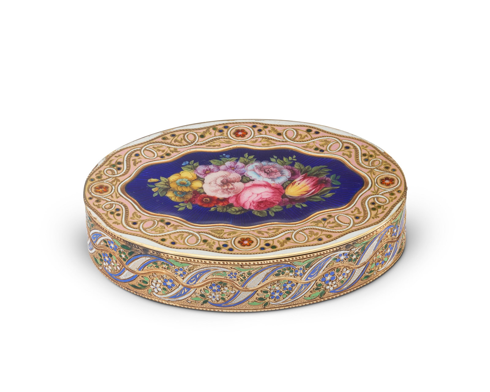 A SWISS GOLD AND ENAMEL SNUFF BOX GENEVA, CIRCA 1825 (1 of 2)
