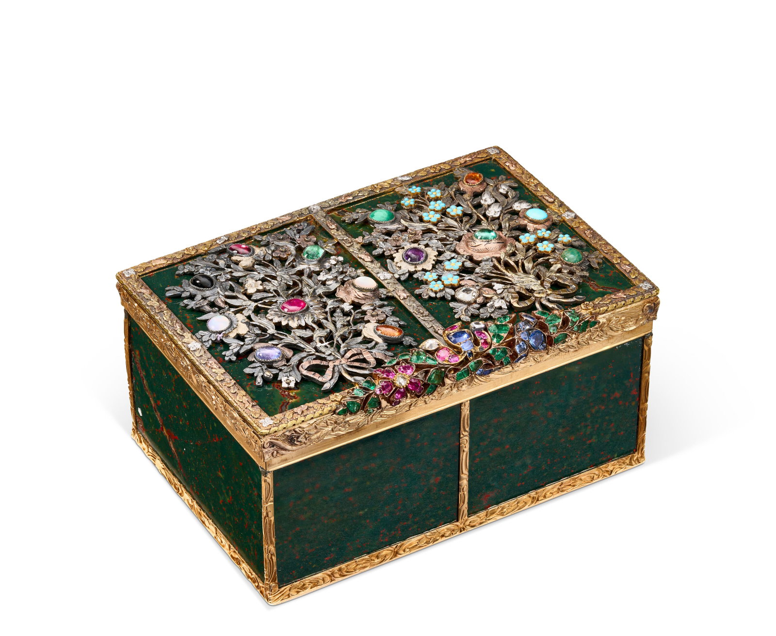 A GERMAN GEM-SET GOLD-MOUNTED BLOODSTONE SNUFF BOX 18TH AND 19TH CENTURY (1 of 2)