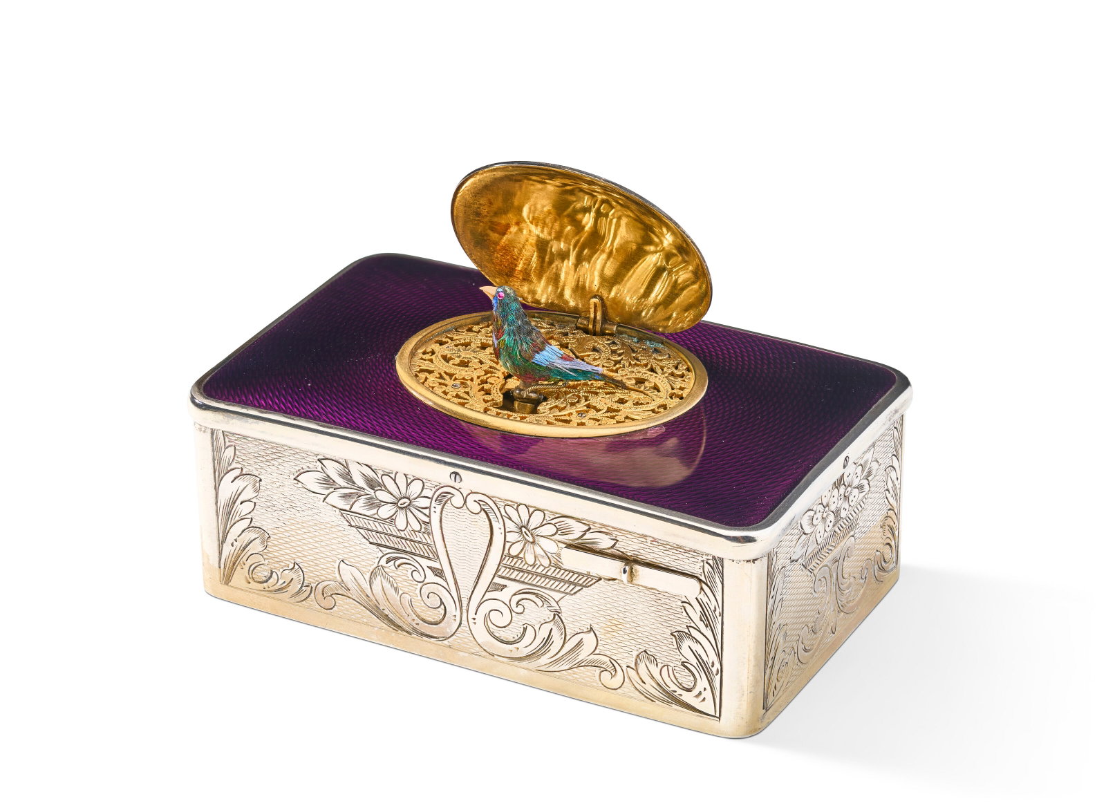 A FRENCH SILVER AND ENAMEL SINGING-BIRD BOX PARIS, LATE 19TH/EARLY20TH CENTURY (1 of 2)