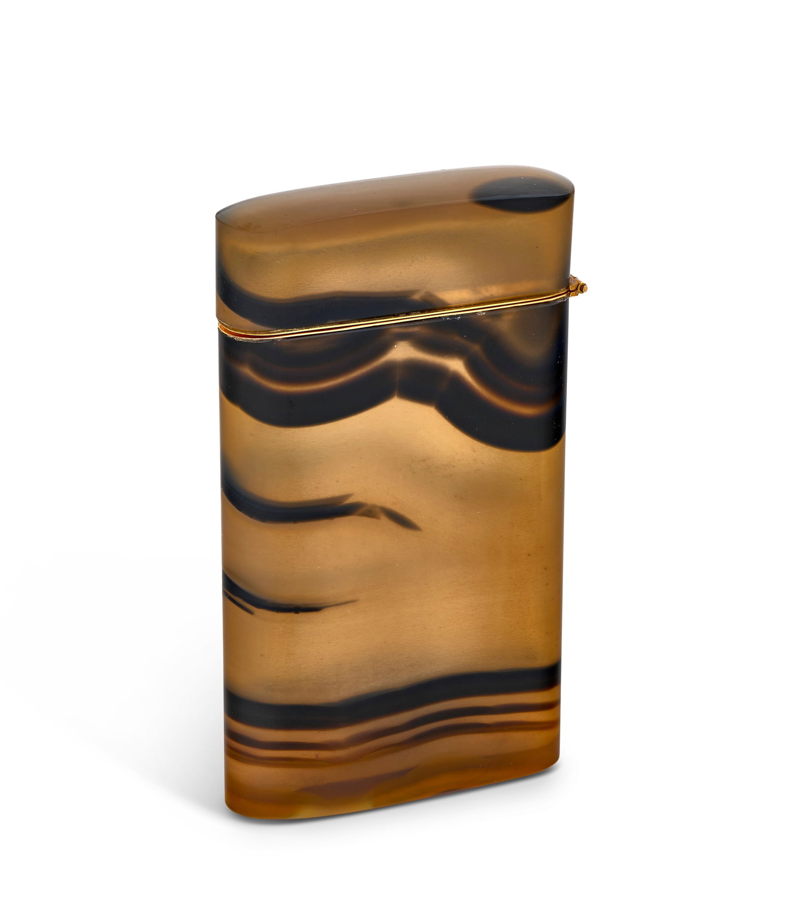 A FRENCH GOLD-MOUNTED TIGER AGATE CARD CASE MAKER'S MARK NH OR HH, PARIS, CIRCA 1930 (1 of 1)