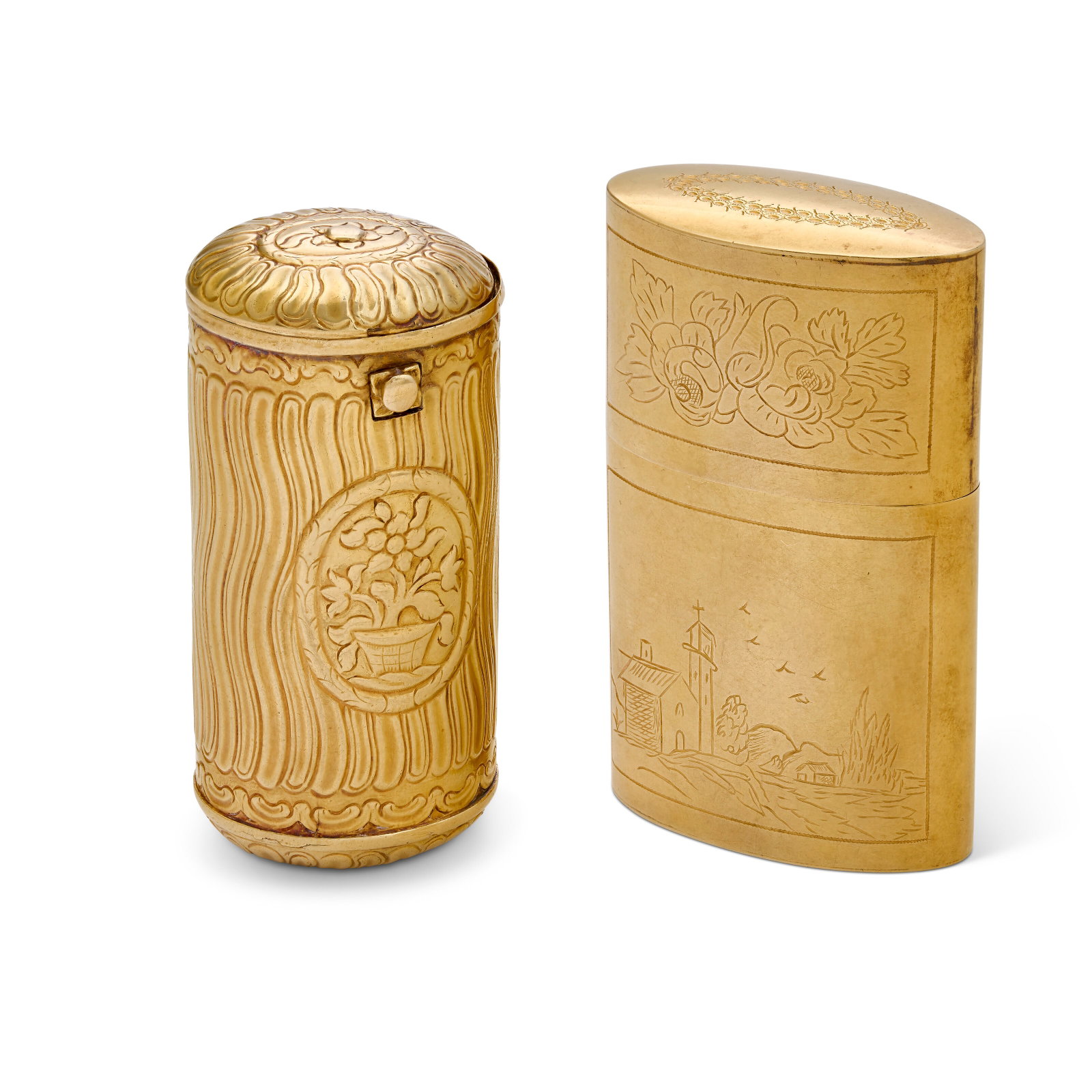 TWO SOUTH AMERICAN GOLD CHEROOT CASES POSSIBLY MEXICAN, EARLY 19TH CENTURY (1 of 1)