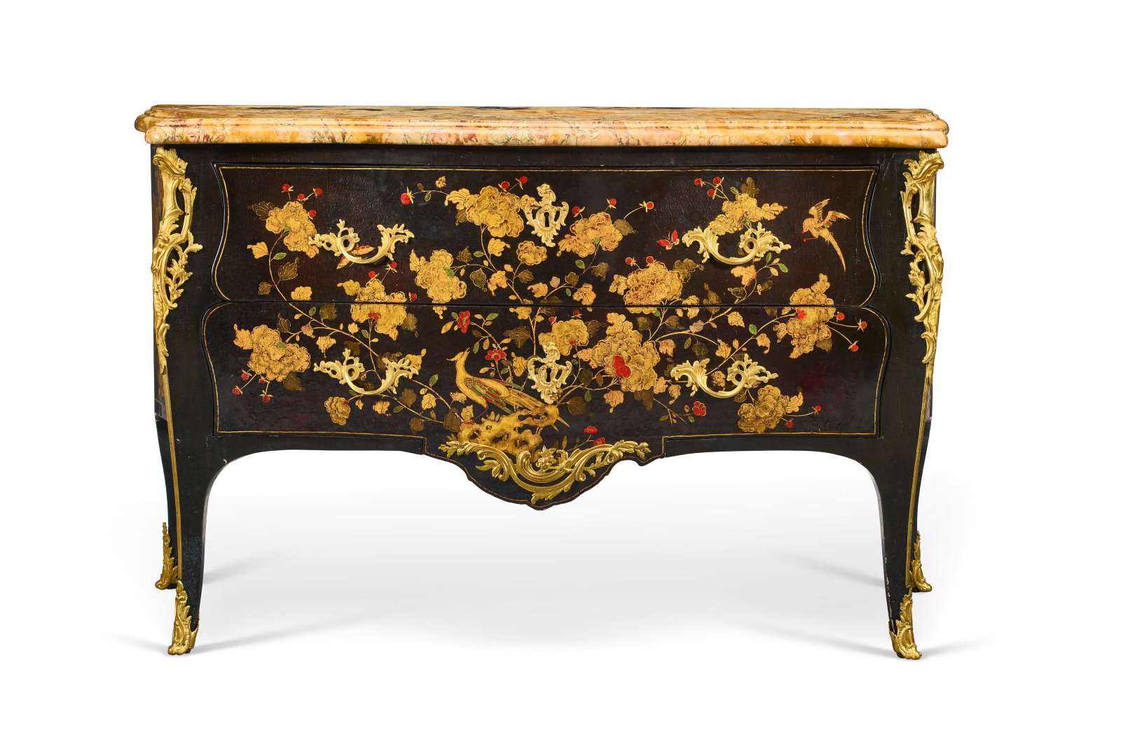 A LOUIS XV ORMOLU-MOUNTED CHINESE LACQUER AND VERNIS-DECORATED COMMODE BY ANDRE OR MATHIEU CRIAERD, (1 of 4)