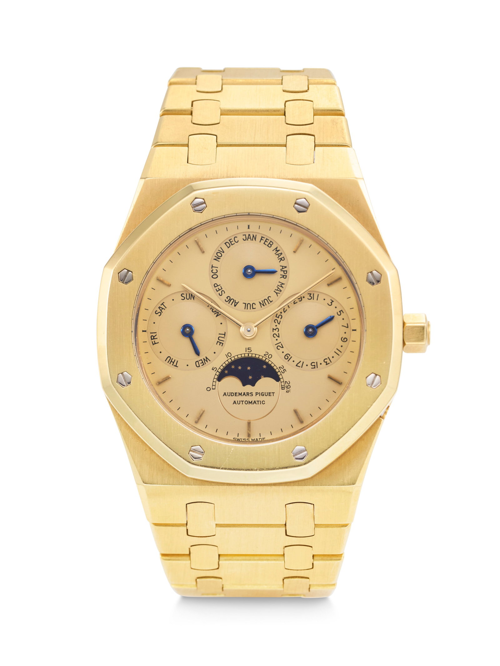 AUDEMARS PIGUET. A VERY RARE AND IMPRESSIVE 18K GOLD AUTOMATIC PERPETUAL CALENDAR WRISTWATCH WITH (1 of 4)