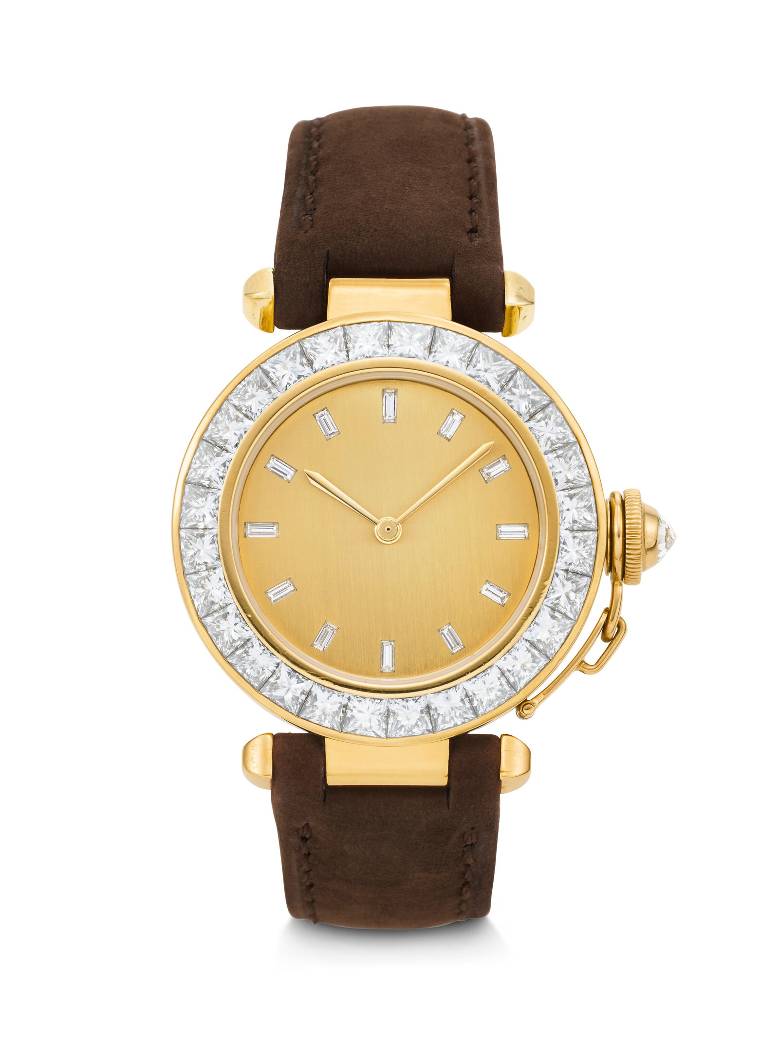 CARTIER. A HIGHLY RARE, OPULENT, AND UNUSUAL 18K GOLD AND DIAMOND-SET AUTOMATIC WRISTWATCH WITH (1 of 3)
