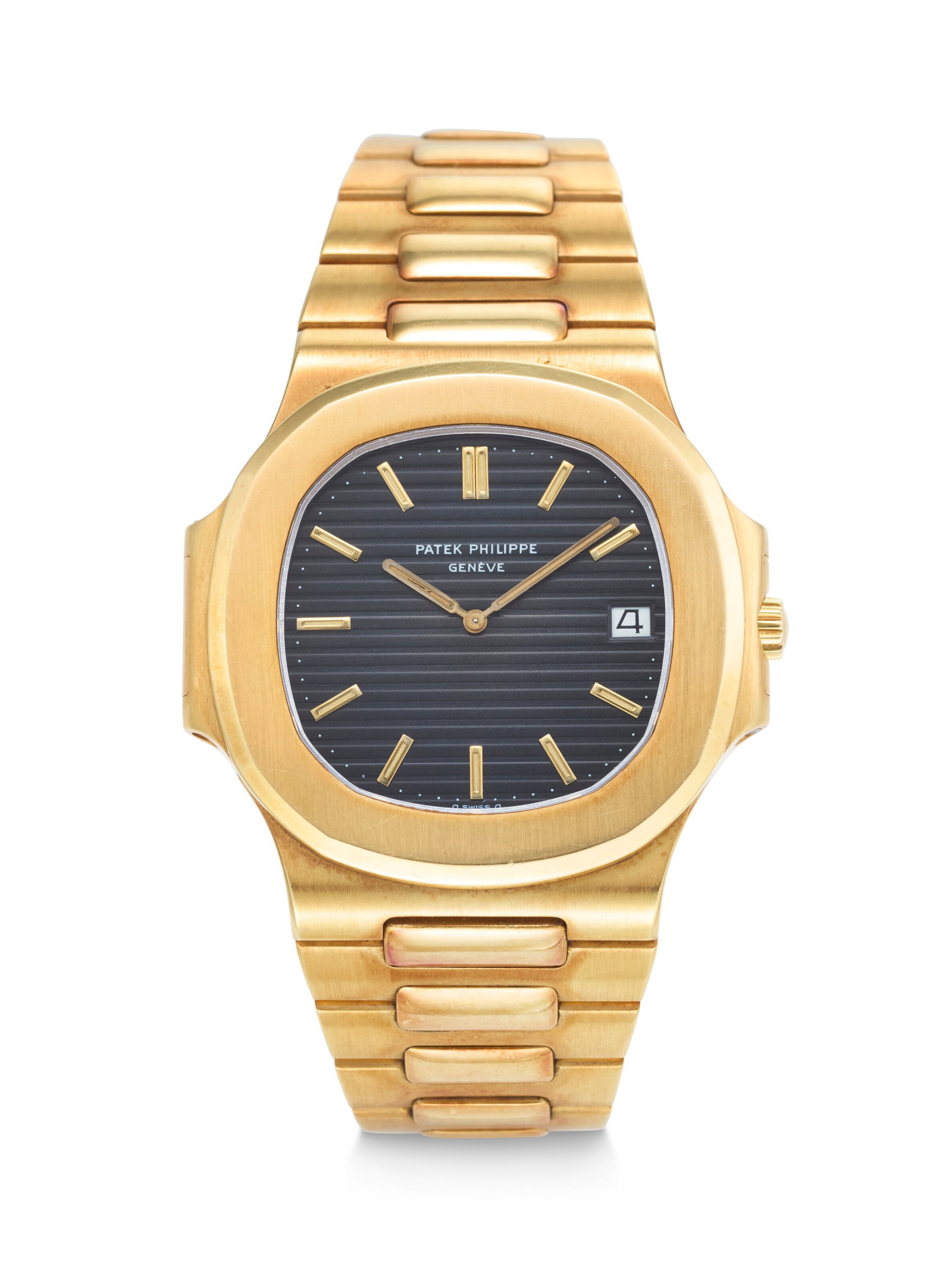 PATEK PHILIPPE. A HIGHLY COVETED AND ATTRACTIVE 18K GOLD AUTOMATIC WRISTWATCH WITH DATE AND BRACELET (1 of 4)