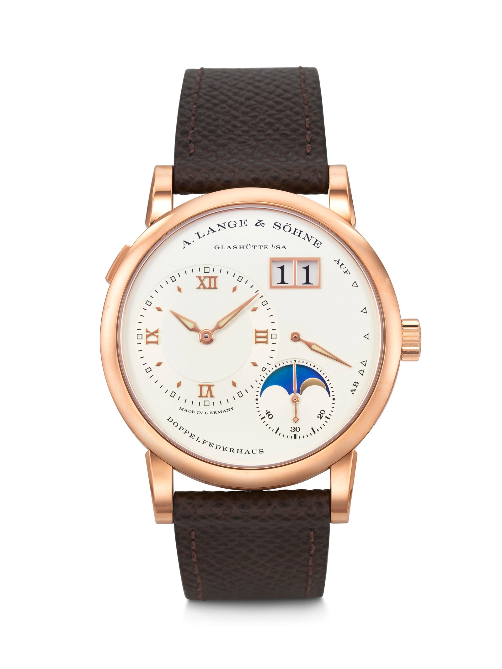 A LANGE & SÖHNE. AN ‘UNWORN’ AND ELEGANT 18K PINK GOLD WRISTWATCH WITH POWER (1 of 4)