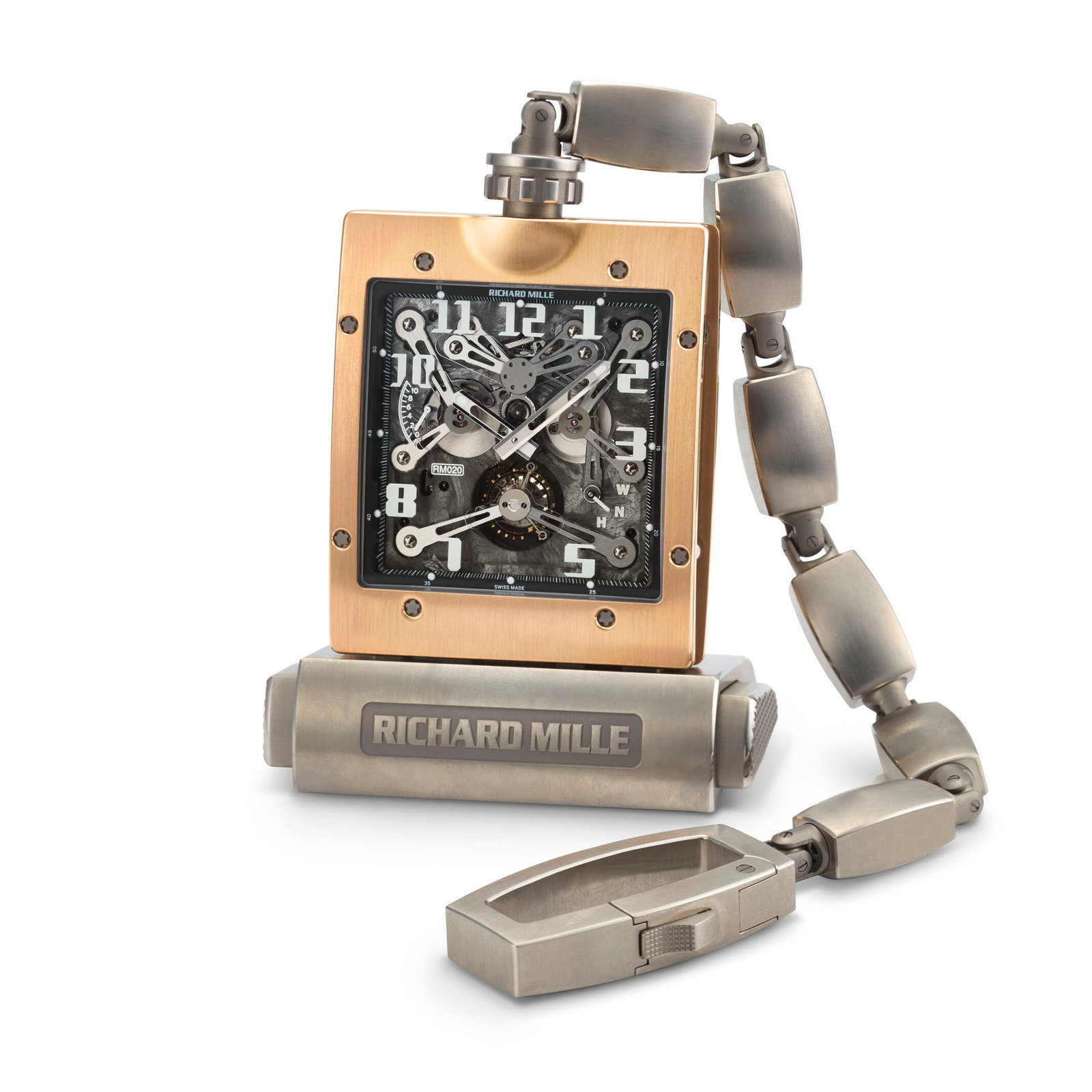 RICHARD MILLE. AN EXTREMELY RARE AND IMPRESSIVE 18K PINK GOLD AND TITANIUM SEMI-SKELETONIZED (1 of 4)