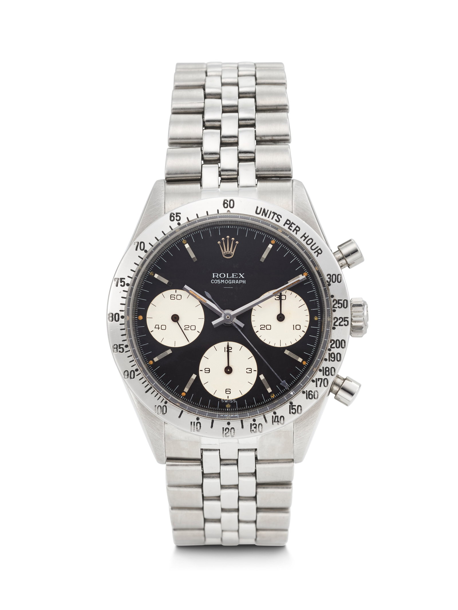 ROLEX. A HIGHLY IMPORTANT, RARE AND EARLY STAINLESS STEEL CHRONOGRAPH WRISTWATCH WITH BRACELET AND (1 of 4)