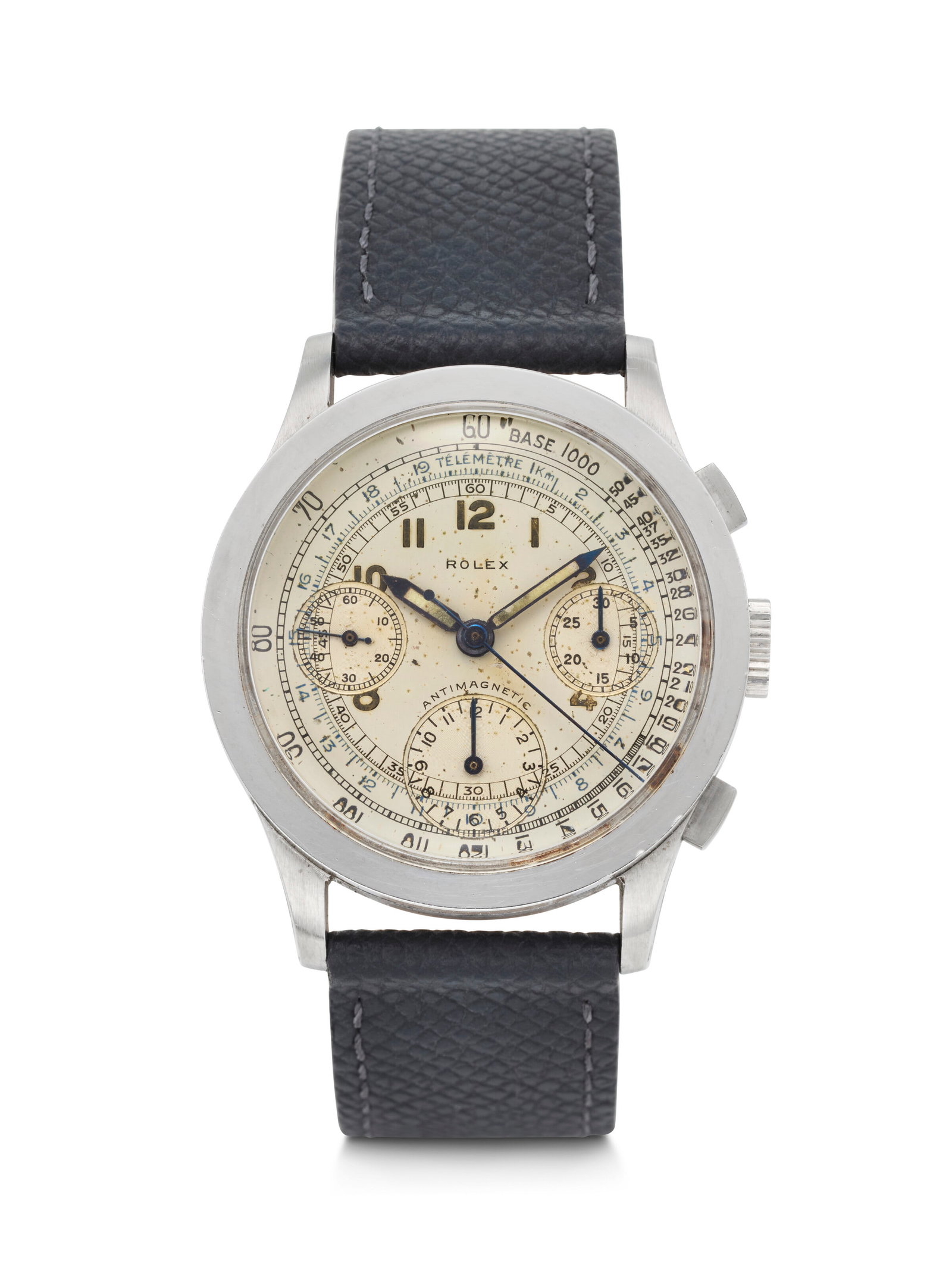 ROLEX. AN EXTREMELY EARLY, RARE AND OVERSIZED STAINLESS STEEL CHRONOGRAPH WRISTWATCH WITH: ROLEX. AN EXTREMELY EARLY, RARE AND OVERSIZED STAINLESS STEEL CHRONOGRAPH WRISTWATCH WITH MULTI-SCALE 'FAB SUISSE' DIAL 'ANTIMAGNETIC' MODEL, REF. 3330, CASE NO. 038'561, CIRCA 1936 Details ROLEX. AN 