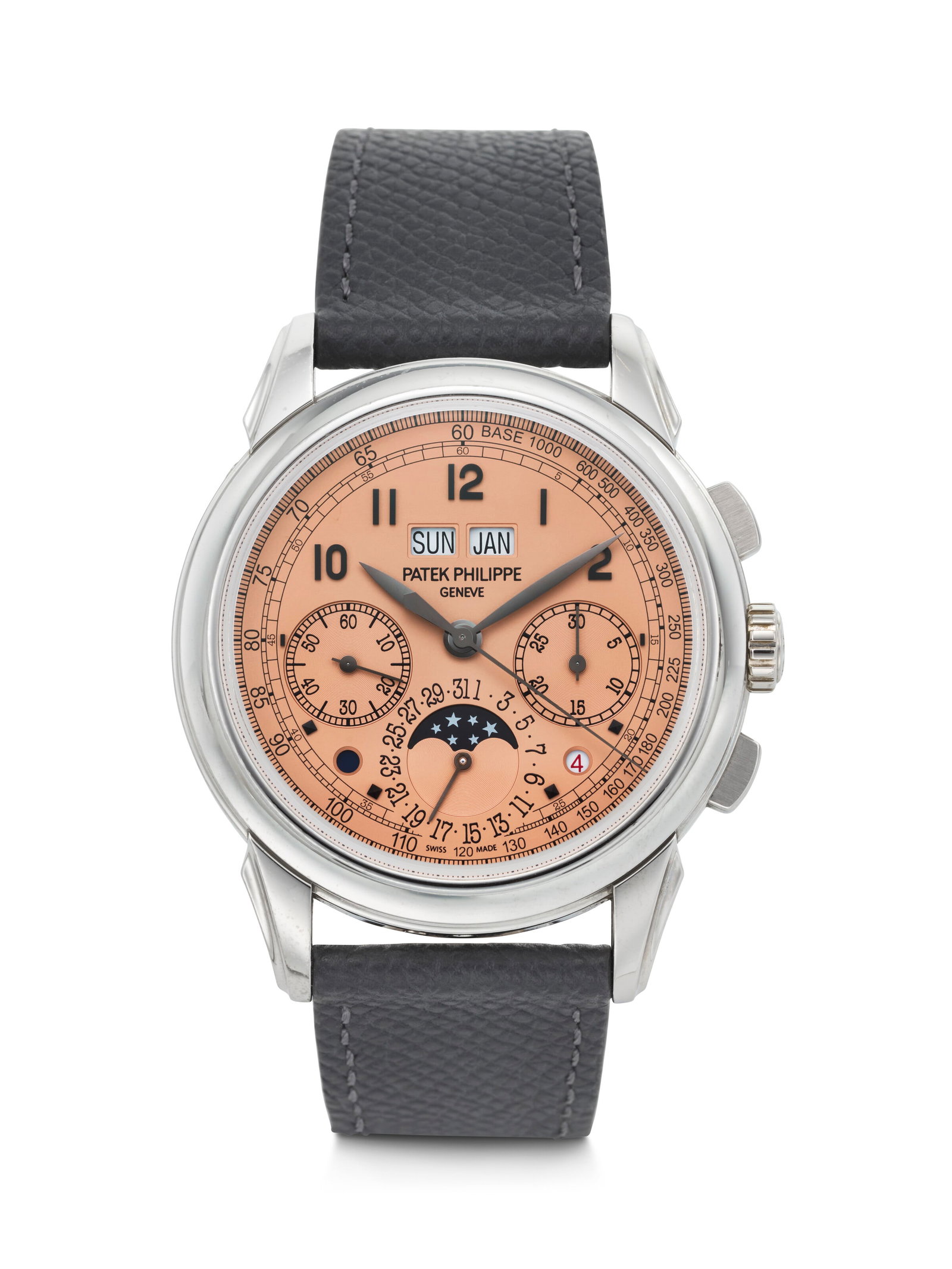 PATEK PHILIPPE. A HIGHLY ATTRACTIVE AND IMPRESSIVE PLATINUM PERPETUAL CALENDAR CHRONOGRAPH (1 of 4)