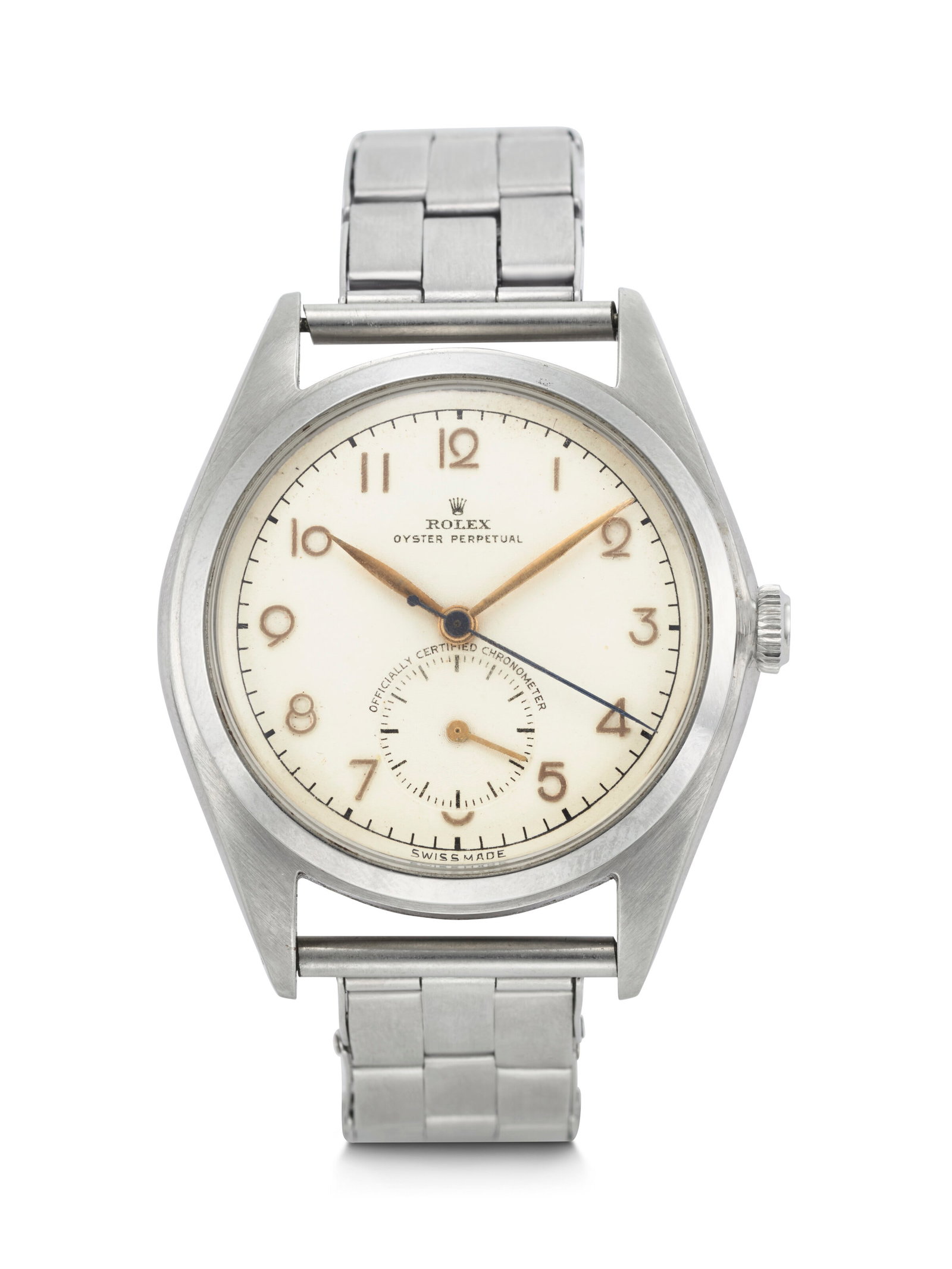 ROLEX. A SUPREMELY RARE AND UNUSUAL STAINLESS STEEL AUTOMATIC WRISTWATCH WITH SWEEP CENTER AND (1 of 4)