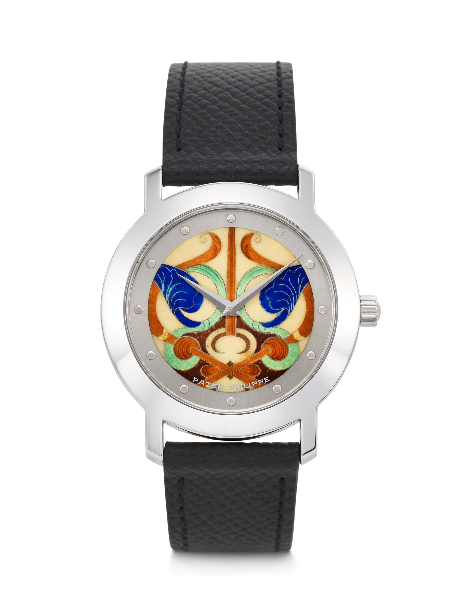 PATEK PHILIPPE. A VERY RARE AND VIBRANT LIMITED EDITION 18K WHITE GOLD AUTOMATIC WRISTWATCH WITH (1 of 4)