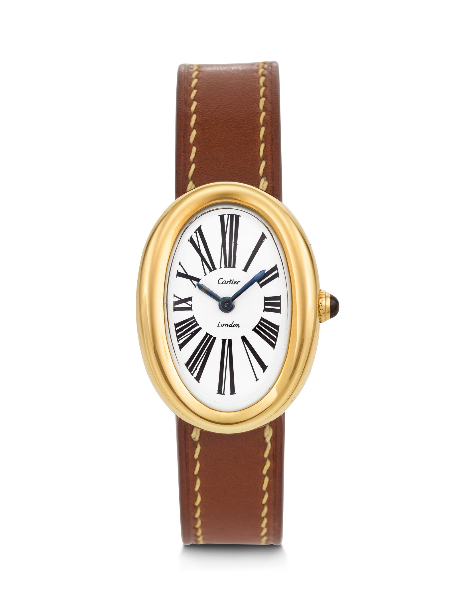CARTIER. A HIGHLY DESIRABLE AND ATTRACTIVE 18K GOLD OVAL-SHAPED WRISTWATCH WITH 18K LONDON DEPLOYANT (1 of 4)