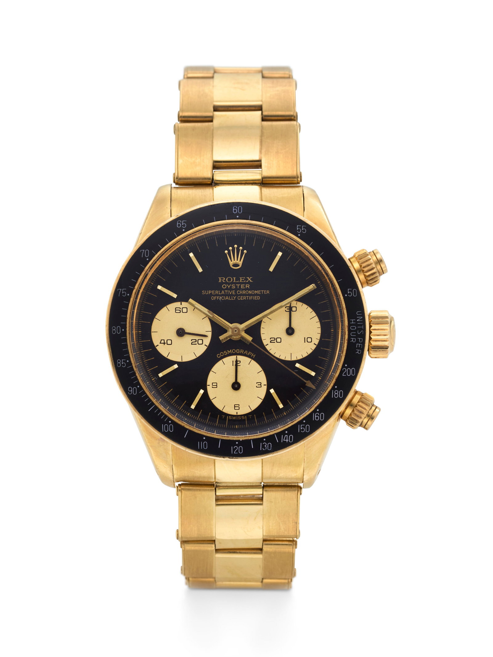 ROLEX. A HIGHLY ATTRACTIVE AND DESIRABLE 18K GOLD CHRONOGRAPH WRISTWATCH WITH BRACELET DAYTONA (1 of 4)