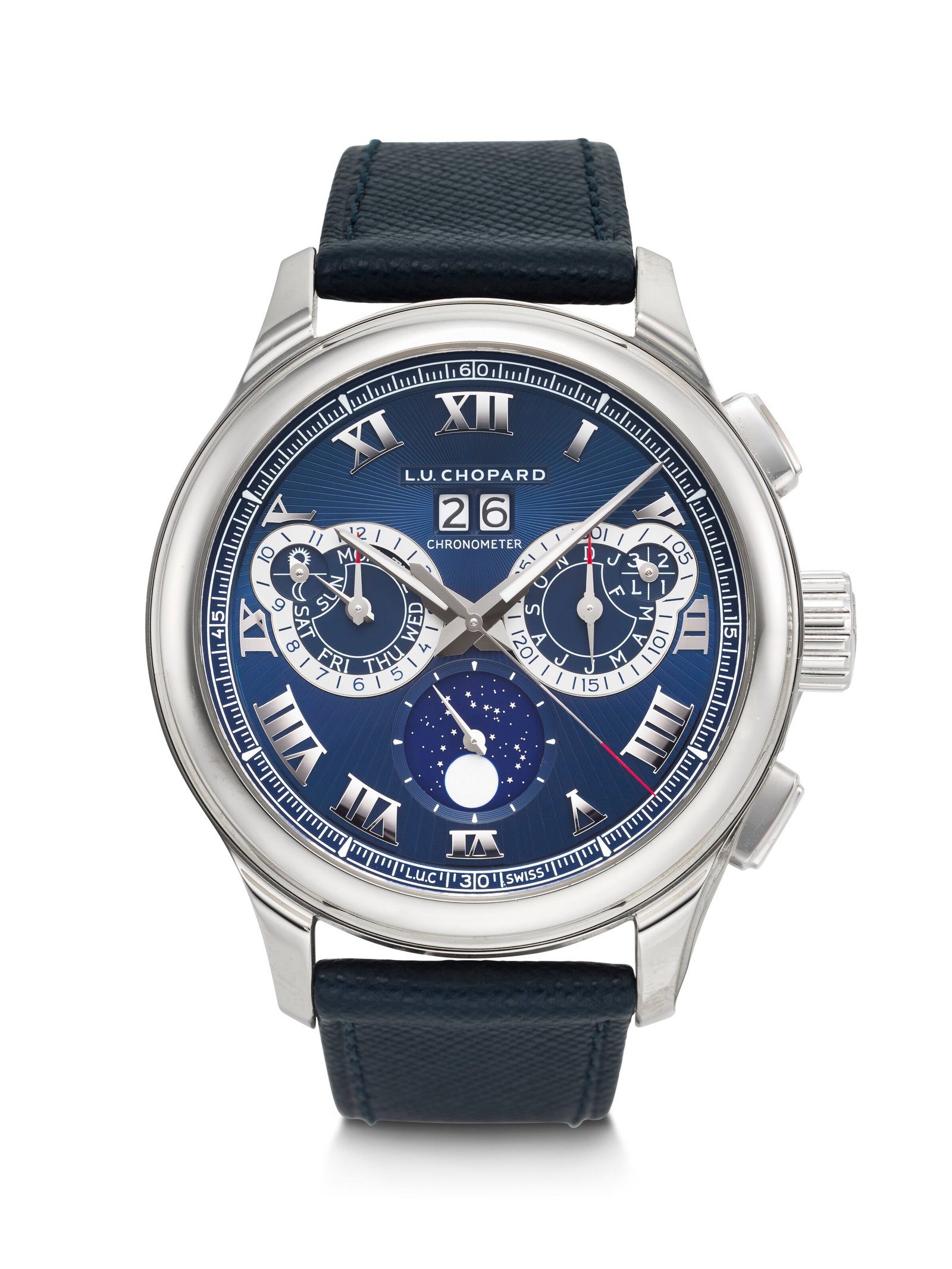 CHOPARD. A LARGE AND IMPRESSIVE PLATINUM LIMITED EDITION PERPETUAL CALENDAR CHRONOGRAPH WRISTWATCH (1 of 4)