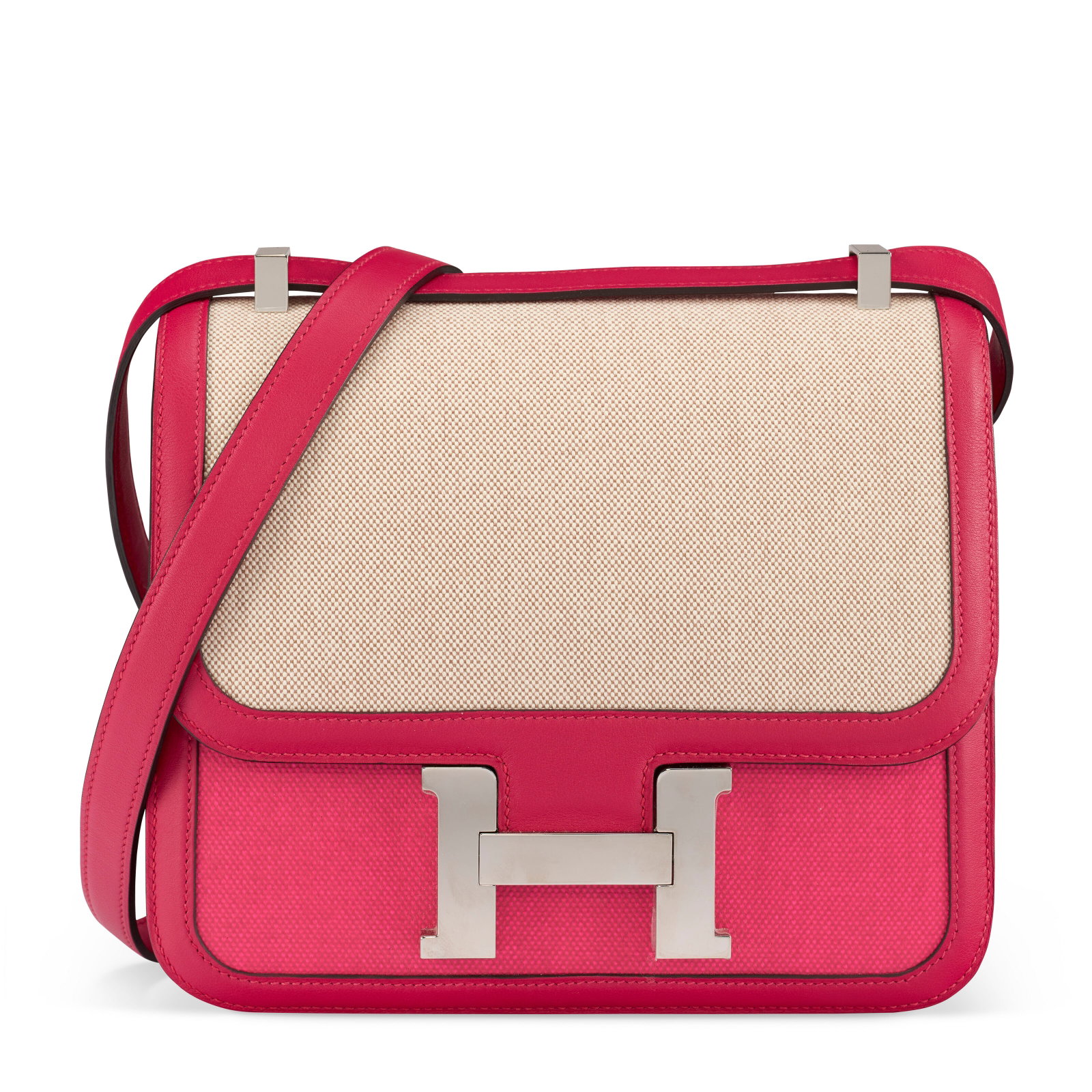 A LIMITED EDITION FRAMBOISE SWIFT LEATHER, COATED BERLINE CANVAS & TOILE CONSTANCE 24 WITH PALLADIUM: Details GRADE: 1.5 24 w x 19 h x 7 d cm Includes Christie's dustbag