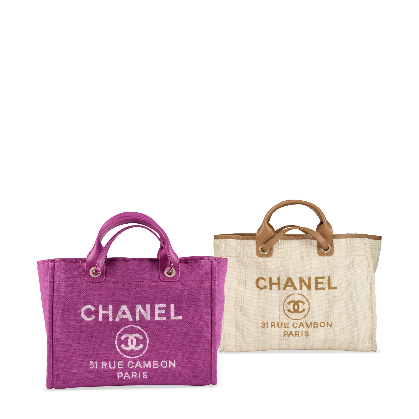 A SET OF TWO: A BEIGE STRIPED CANVAS MEDIUM DEAUVILLE & A PURPLE CANVAS SMALL DEAUVILLE WITH LIGHT (1 of 1)
