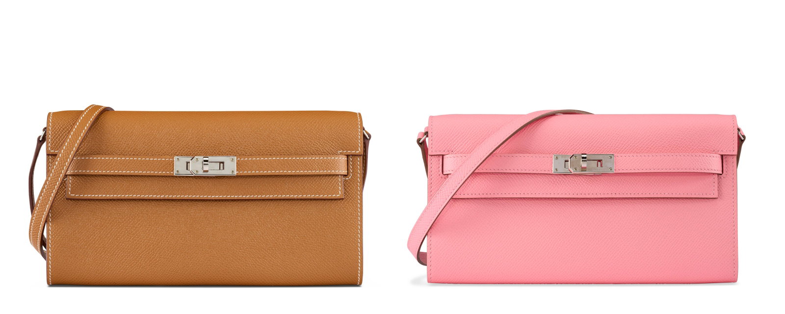 A SET OF TWO: A ROSE CONFETTI & A GOLD EPSOM LEATHER KELLY TO GO WITH PALLADIUM HARDWARE HERMÈ (1 of 4)