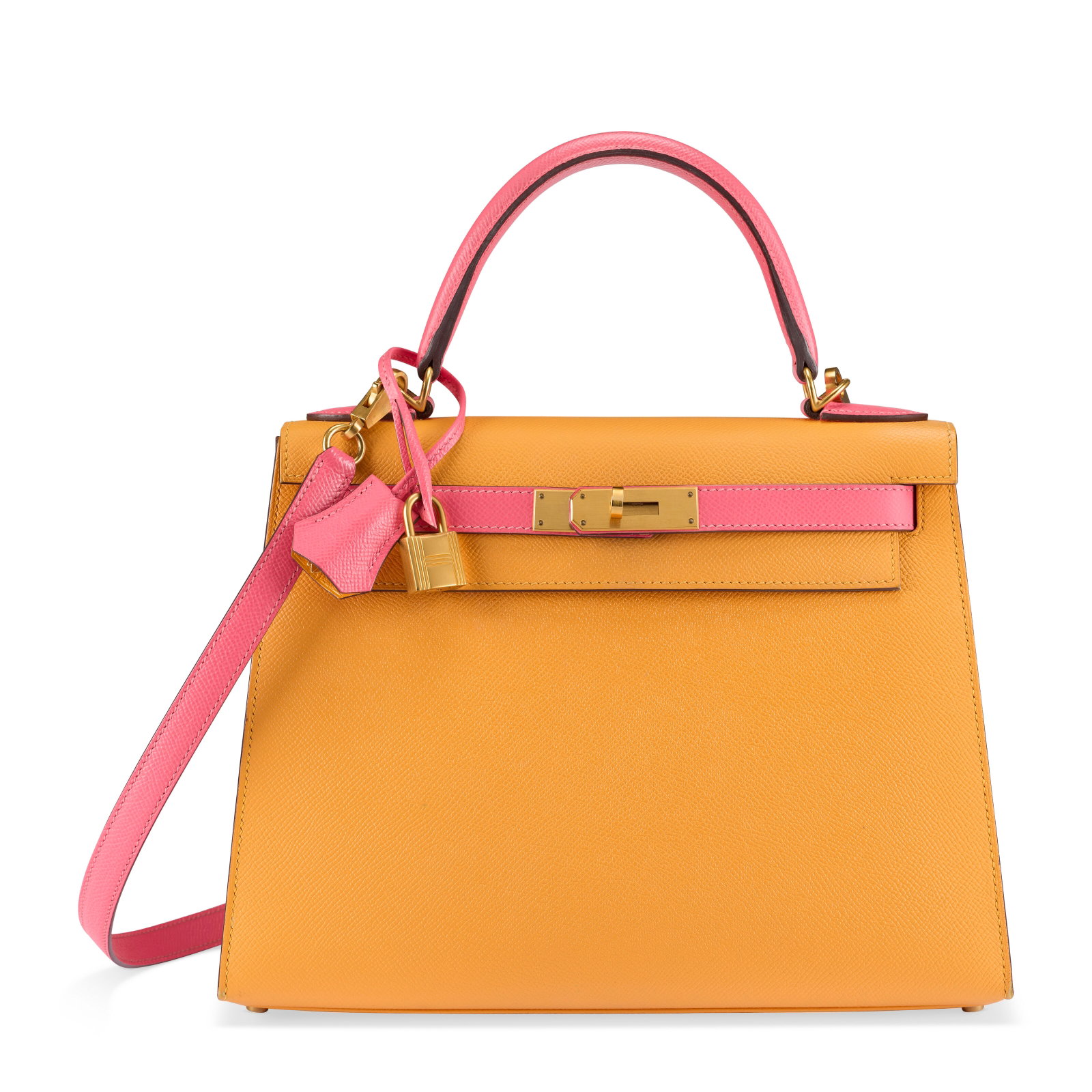 A CUSTOM JAUNE AMBRE & ROSE AZALEE EPSOM LEATHER SELLIER KELLY 25 WITH BRUSHED GOLD HARDWARE (1 of 4)