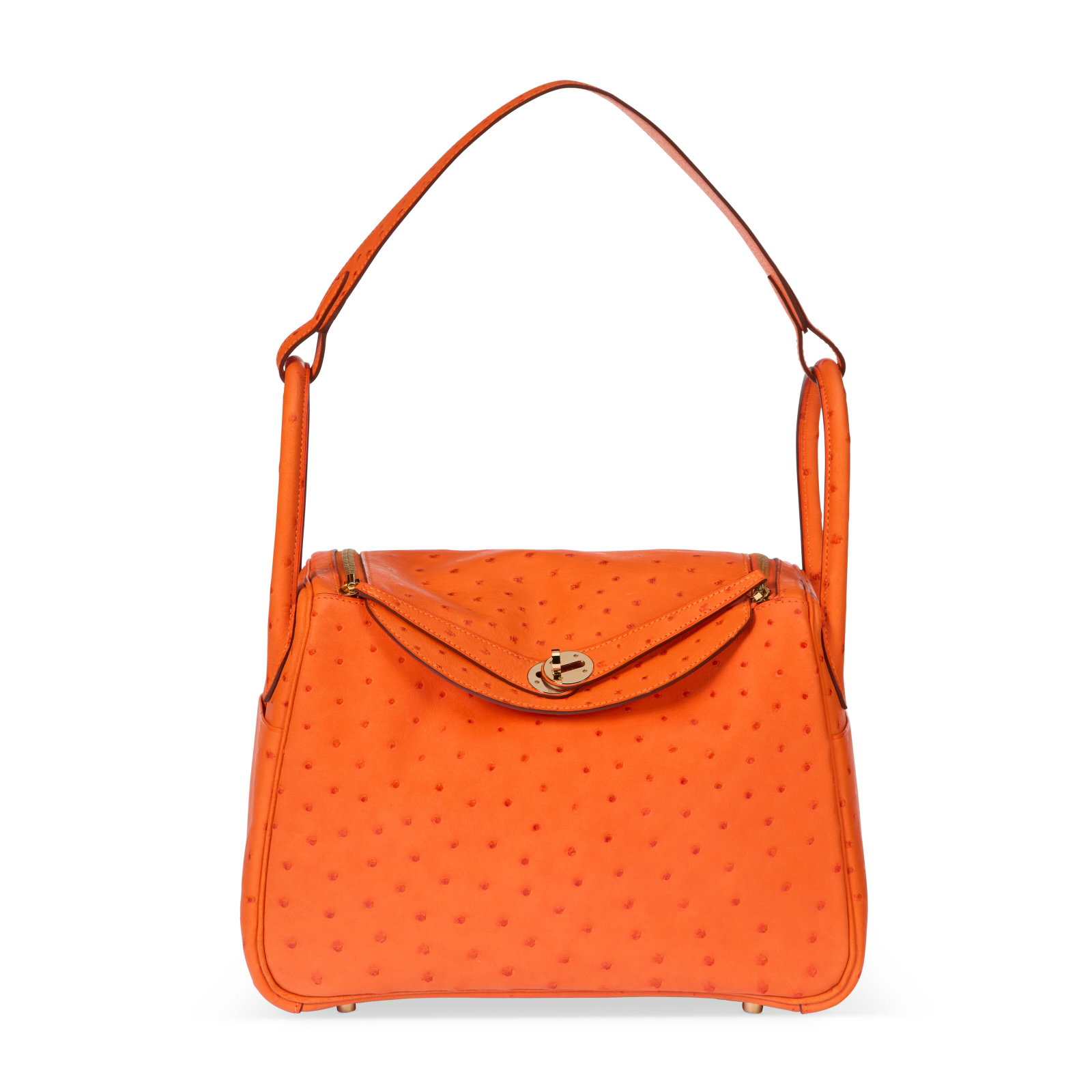 A TANGERINE OSTRICH LINDY 30 WITH GOLD HARDWARE HERMÈS, 2019 (1 of 4)