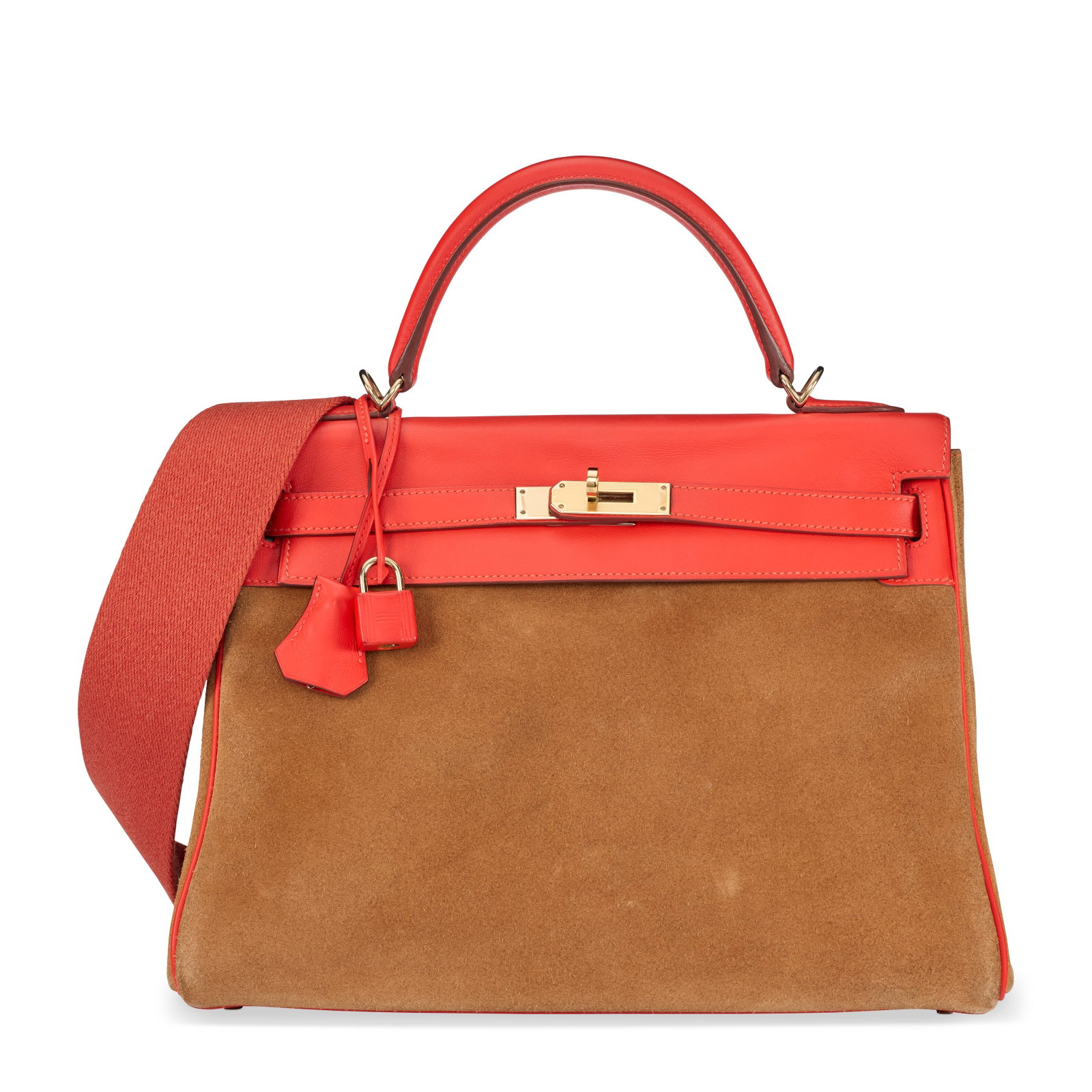 A LIMITED EDITION CAPUCINE SWIFT LEATHER & CHAMOIS GRIZZLY SUEDE RETOURNÉ KELLY 32 WITH GOLD (1 of 4)