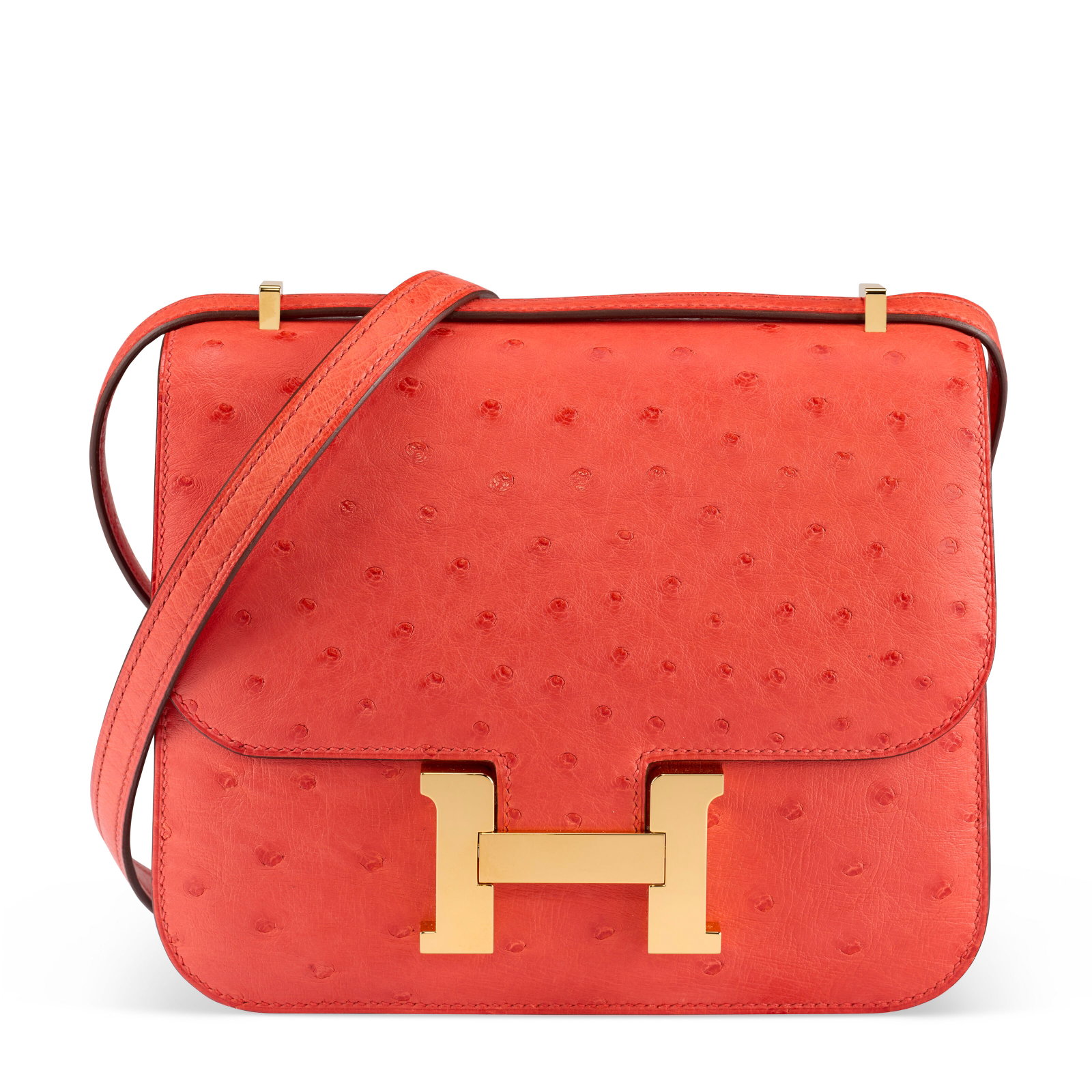 A FEU OSTRICH MINI CONSTANCE WITH GOLD HARDWARE HERMÈS, 2021 (1 of 4)