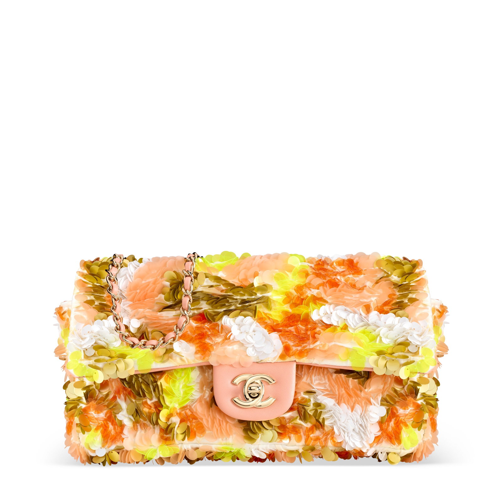 A PEACH, WHITE & LIME PAILETTES FLAP BAG WITH SILVER HARDWARE CHANEL, 2019: Details GRADE: 3 23 w x 13 h x 6 d cm Includes retail tag, authenticity card and Christie's dustbag.
