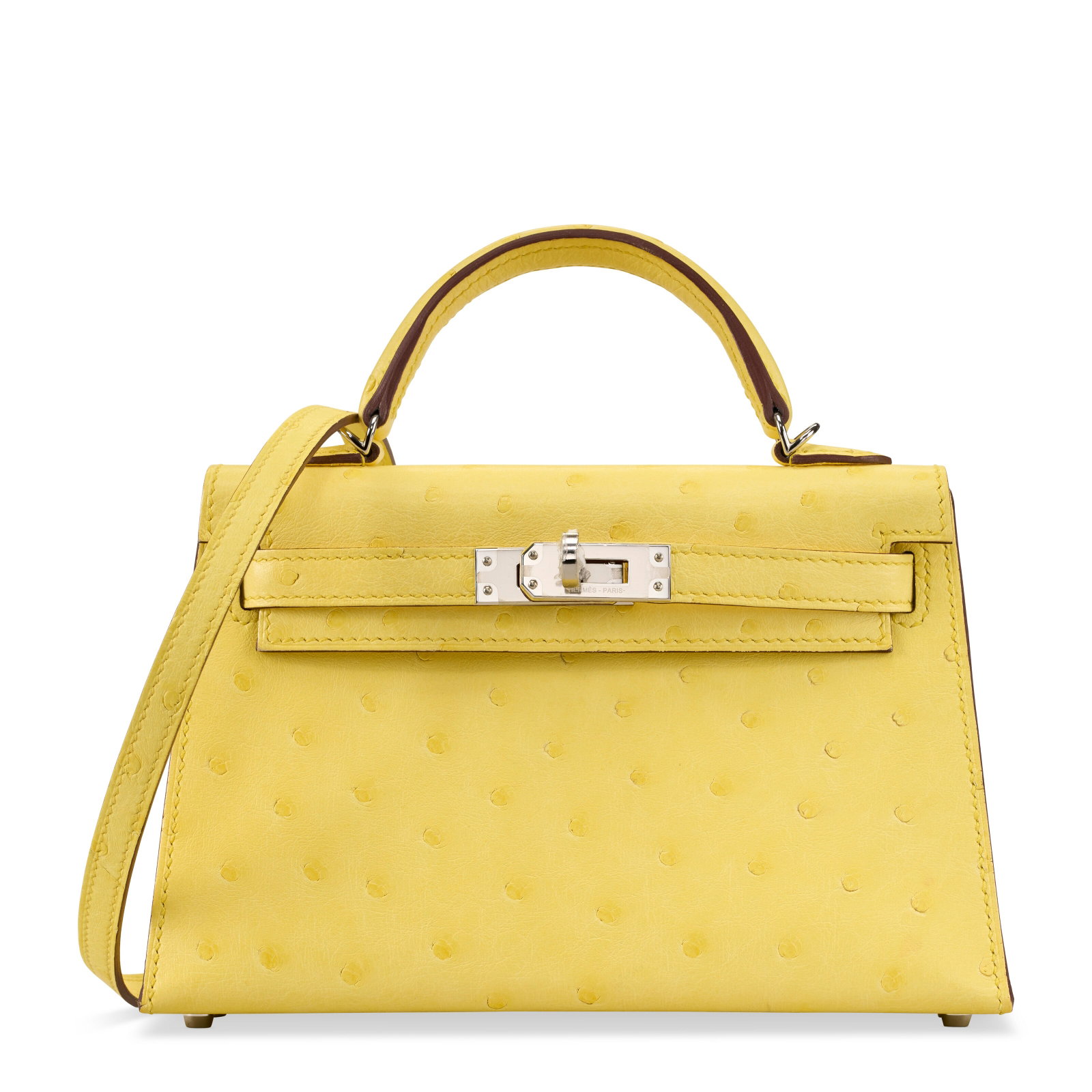 A JAUNE CITRON BOREAL SATINE OSTRICH MINI KELLY II 20 WITH PALLADIUM HARDWARE HERMÈS, 2023 (1 of 4)