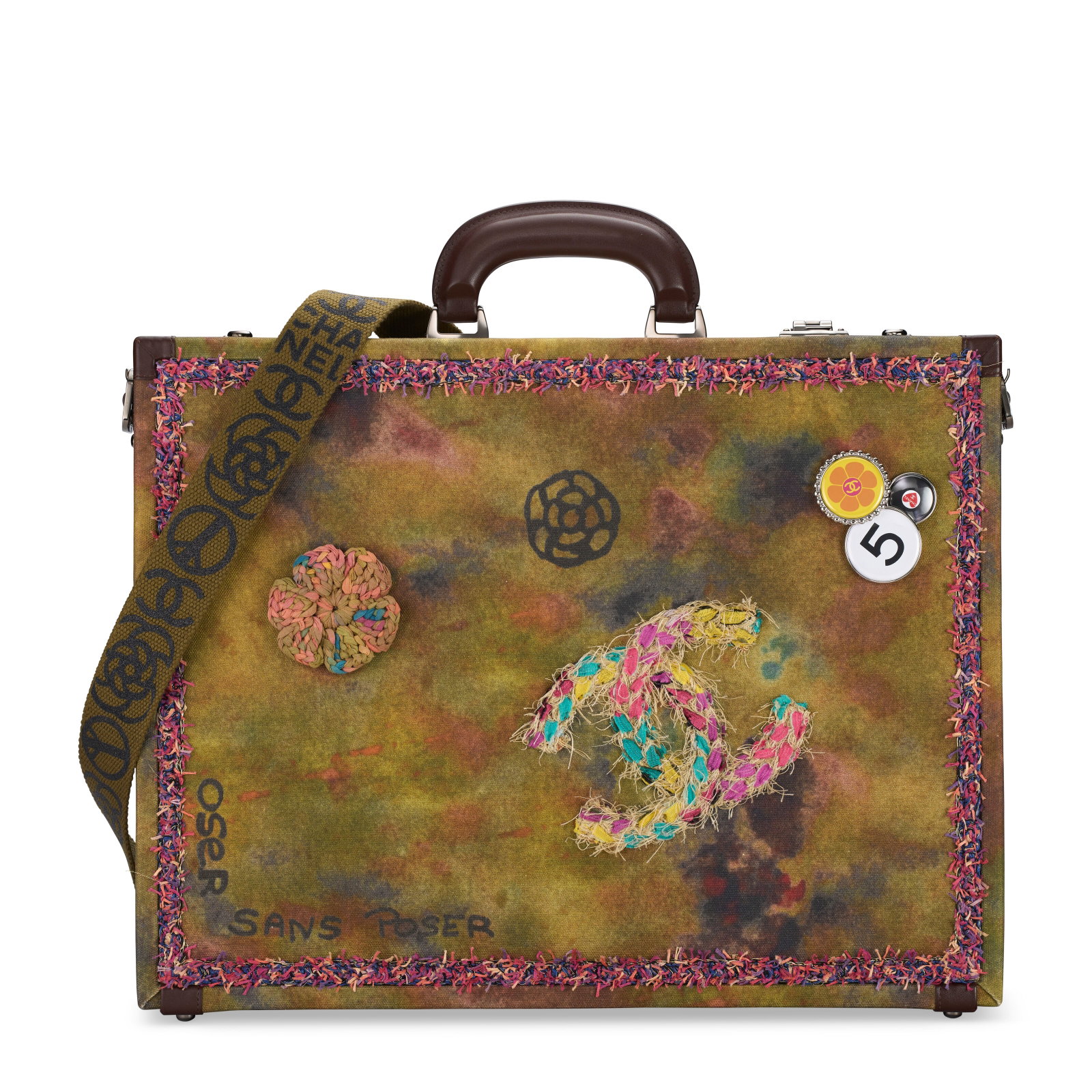 A RARE, RUNWAY FEMINIST PROTEST RUNWAY GRAFFITI CANVAS BRIEFCASE WITH GUNMETAL HARDWARE CHANEL,: Details GRADE: 1.5 44 w x 34 h x 9 d cm Includes authenticity card, shoulder strap, care card, and Christie's dust bag.