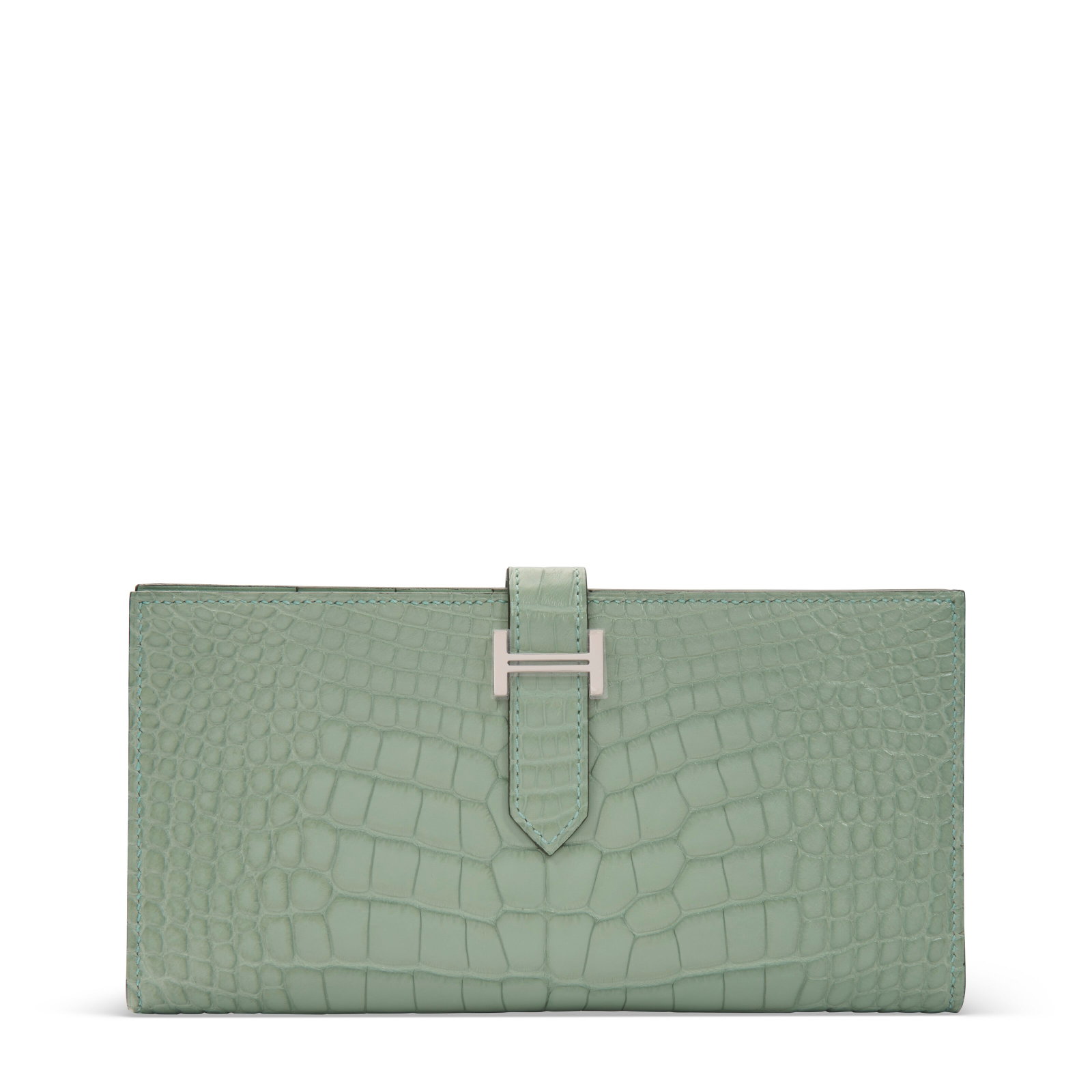 A MATTE VERT D'EAU ALLIGATOR BÉARN WALLET WITH PALLADIUM HARDWARE HERMÈS, 2024 (1 of 4)