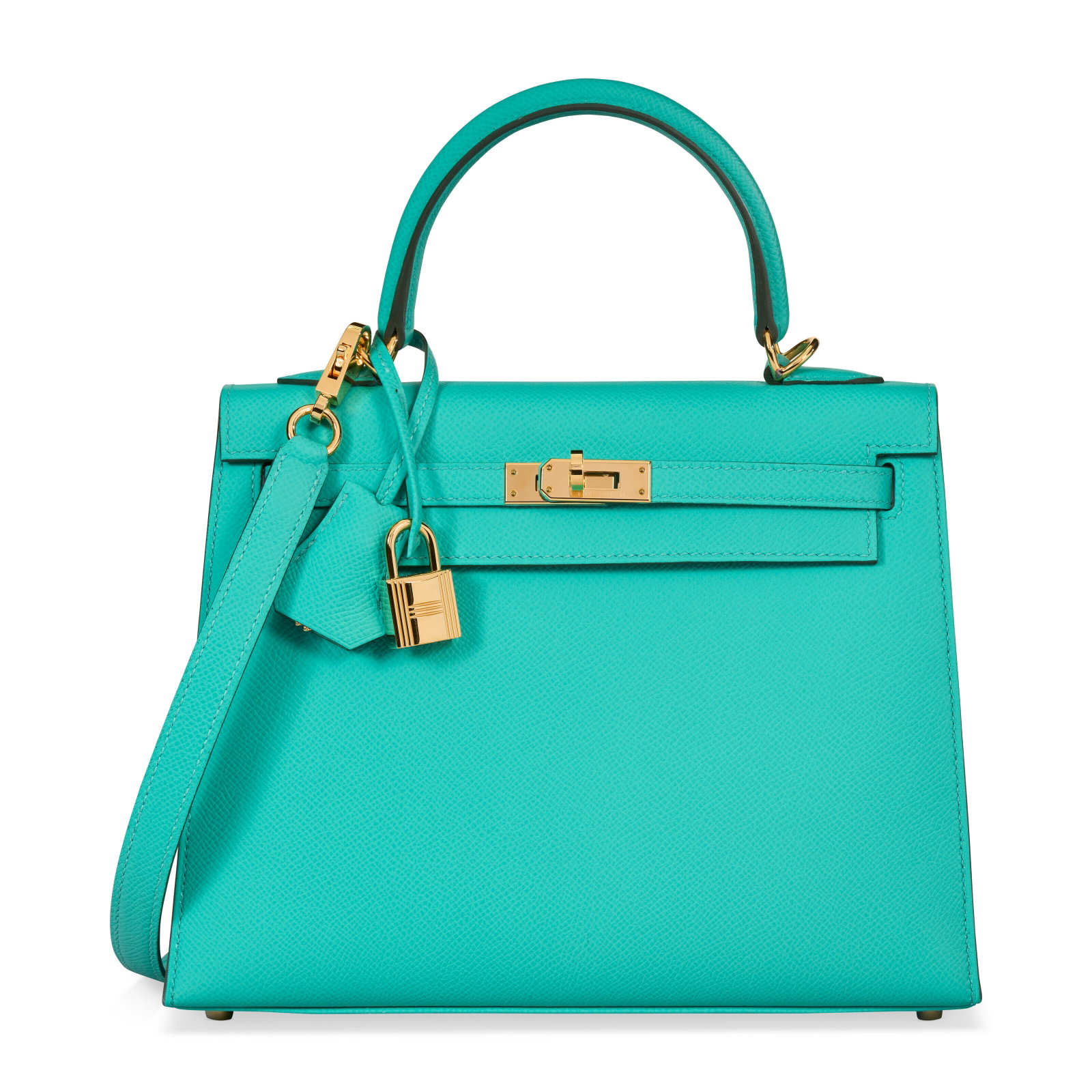 A VERT VERONE EPSOM LEATHER SELLIER KELLY 25 WITH GOLD HARDWARE HERMÈS, 2018: Details GRADE: 1.5 25 w x 18 h x 9 d cm Includes lock, keys, clochette, shoulder strap, rain cover and Christie's dustbag
