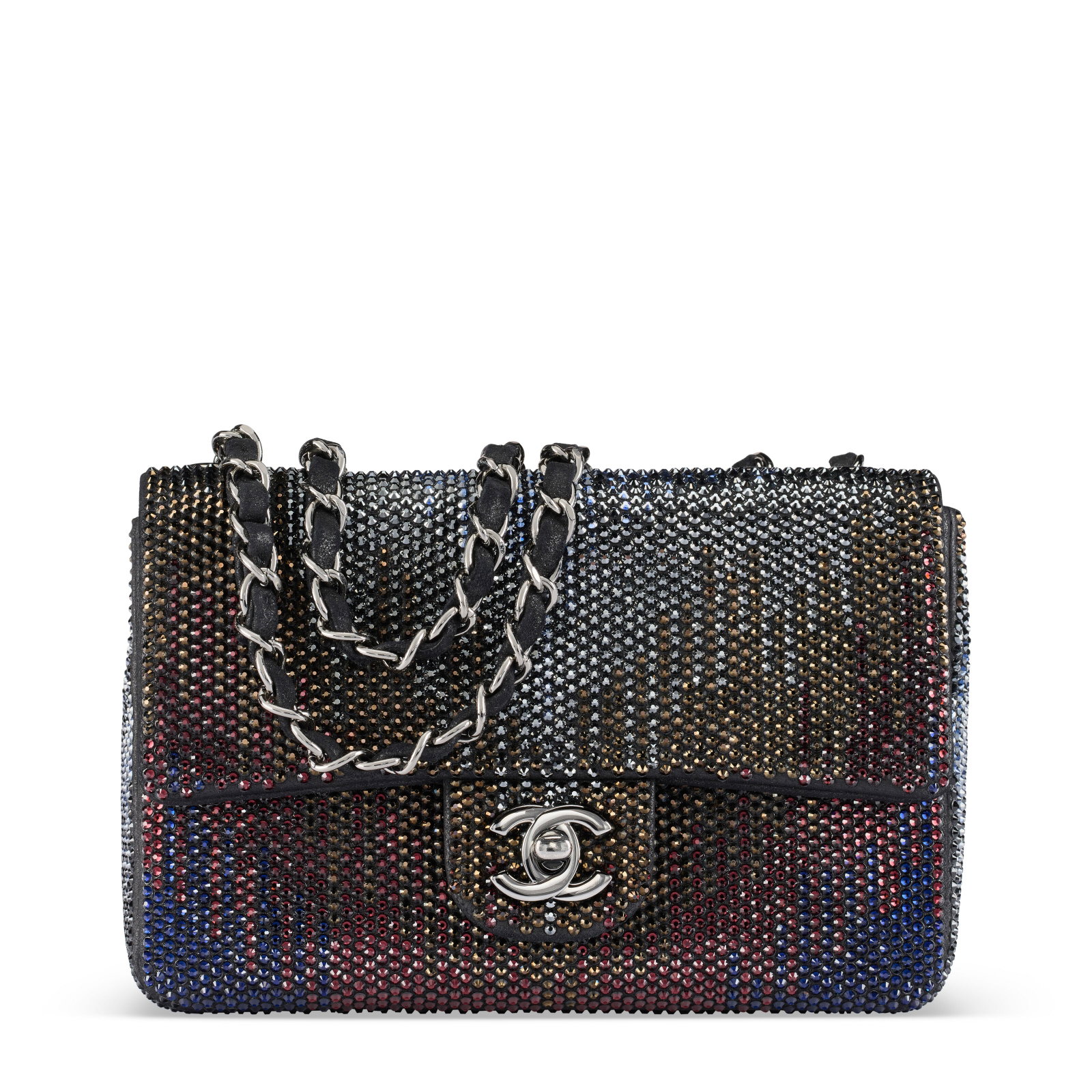 A BLACK RAINBOW STRASS CRYSTAL MINI FLAP WITH SILVER HARDWARE CHANEL, 2016: Details GRADE: 1.5 20 w x 12 h x 6 d cm Includes authenticity card, retail tag and Christie's dustbag.