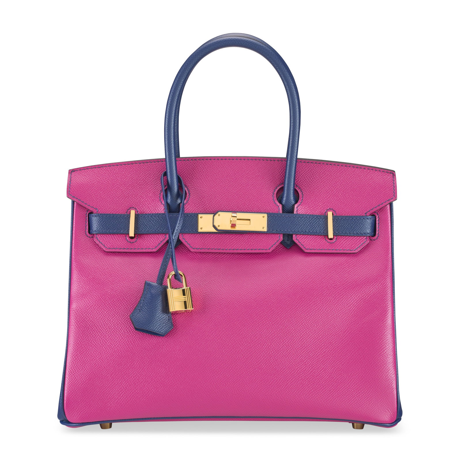 A CUSTOM ROSE POURPRE & BLEU SAPHIR EPSOM LEATHER BIRKIN 30 WITH GOLD HARDWARE HERMÈS, 2018: Details GRADE: 1.5 30 w x 22 h x 15 d cm Includes lock, keys, clochette, rain cover, felt protector and Christie's dustbag.