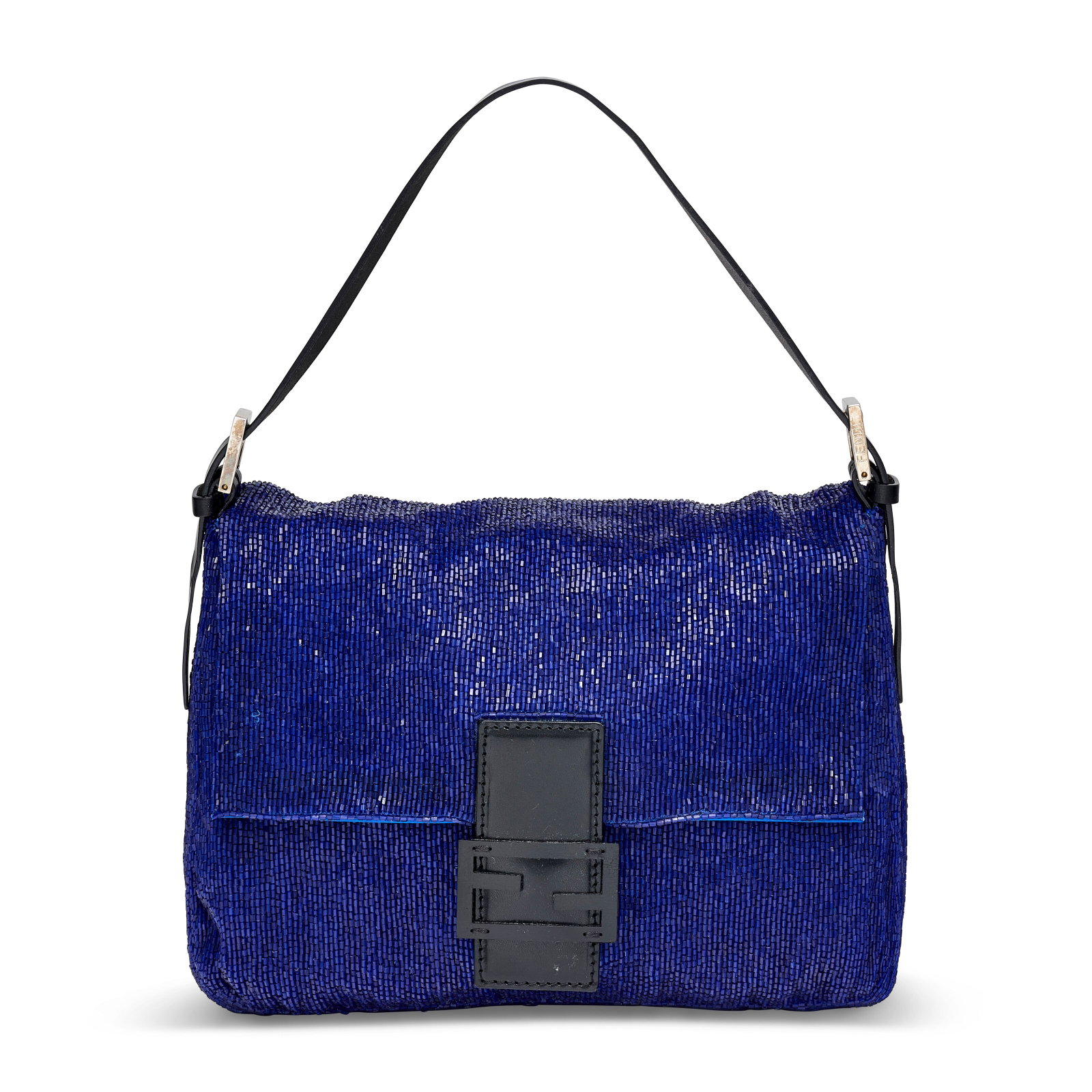 A BLUE BEAD EMBROIDERED MAMA BAGUETTE WITH SILVER HARDWARE FENDI, CIRCA 2000S: Details GRADE: 2 28 w x 20 h x 11 d cm Includes dust bag and care card.